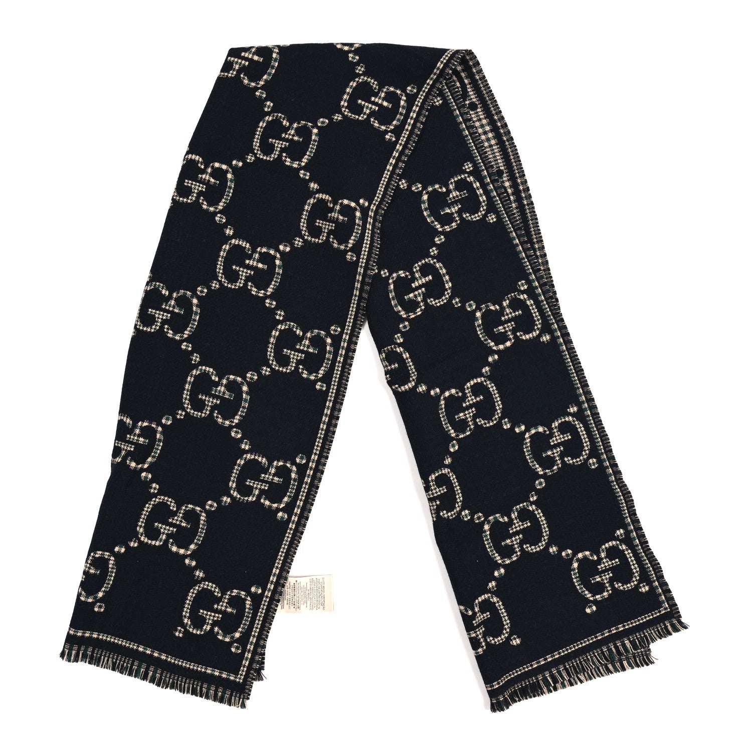 Wool Check GG Monogram Scarf Black Multicolor