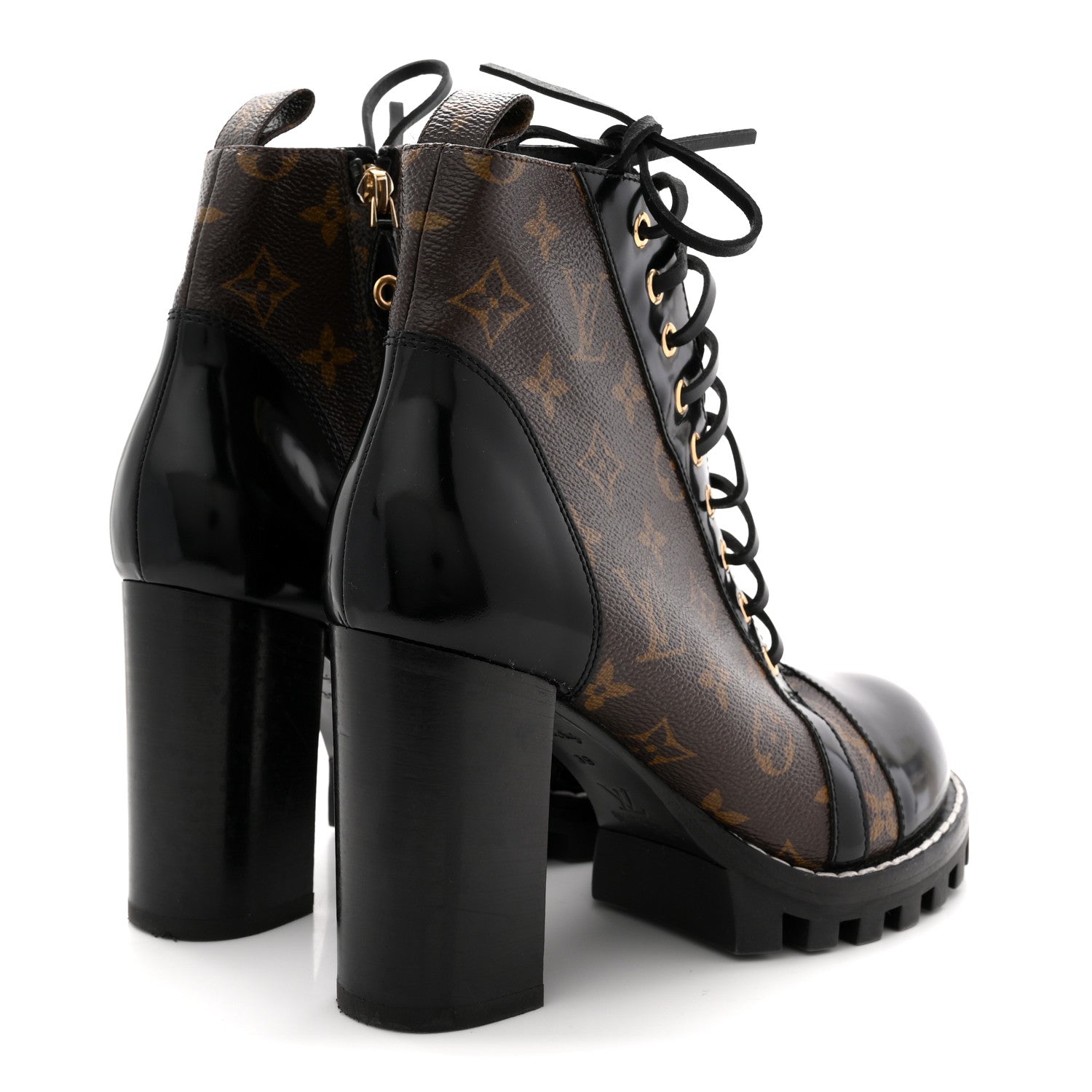 Patent Calfskin Monogram Star Trail Ankle Boots 39 Black