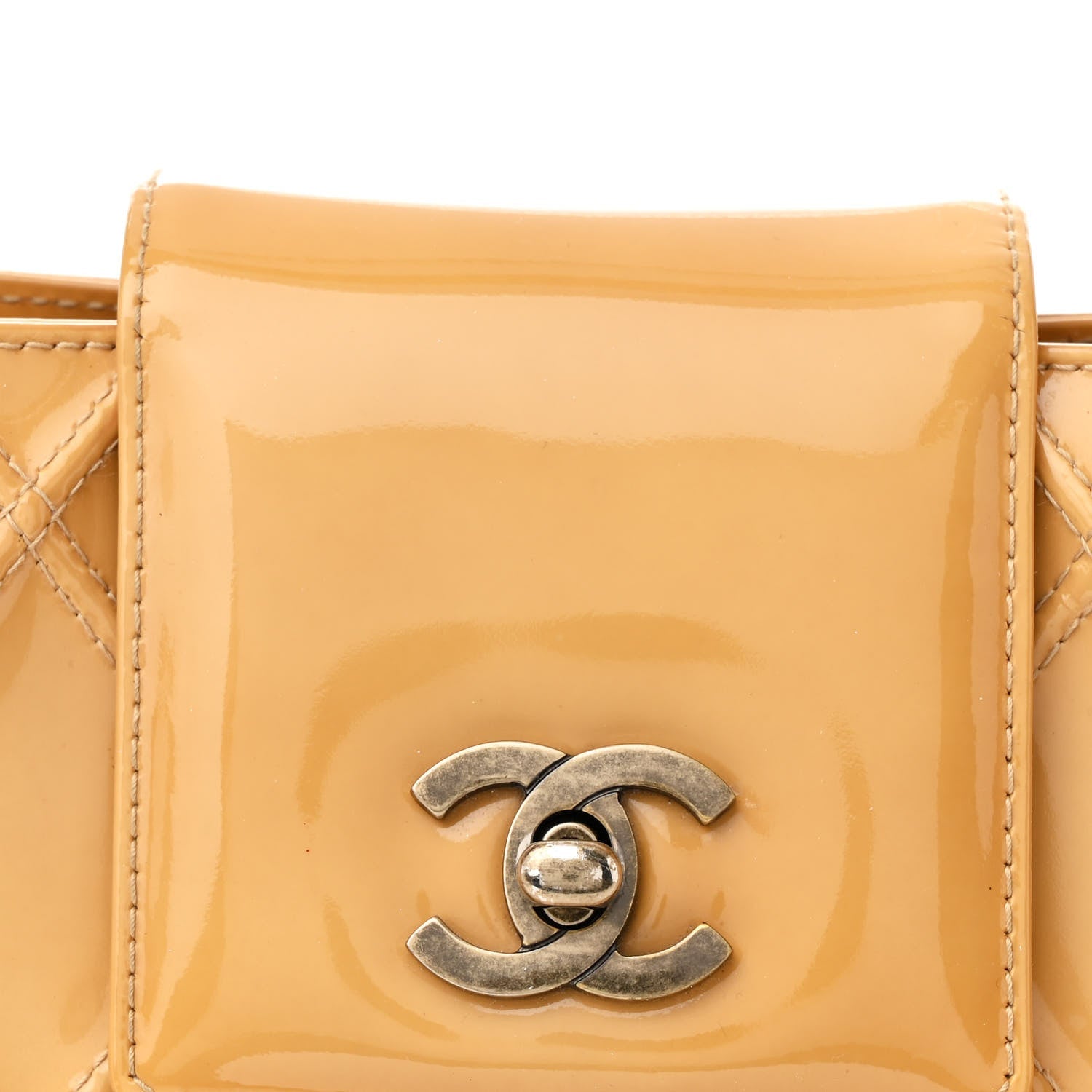 Patent Quilted Shoulder Bag Beige