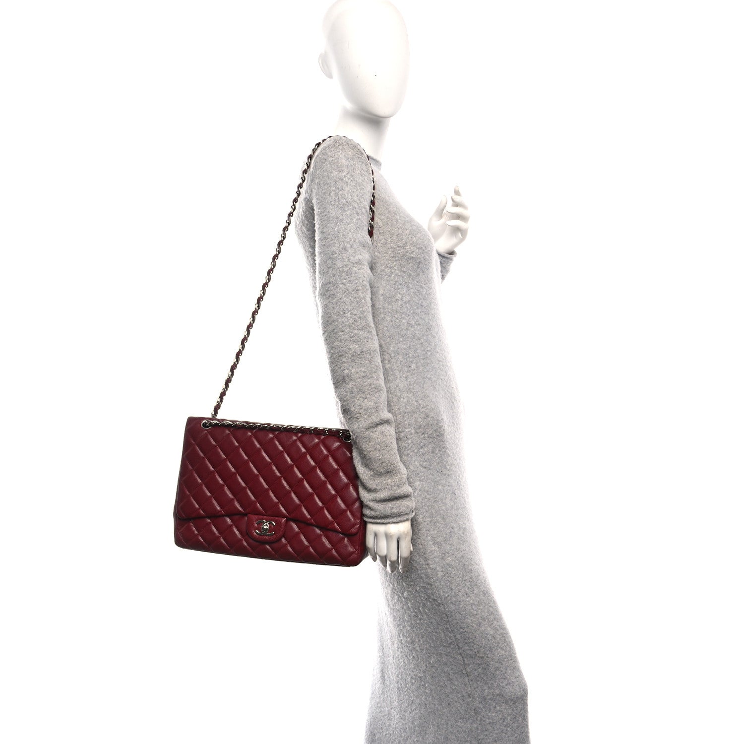 Caviar Quilted Maxi Single Flap Dark Red