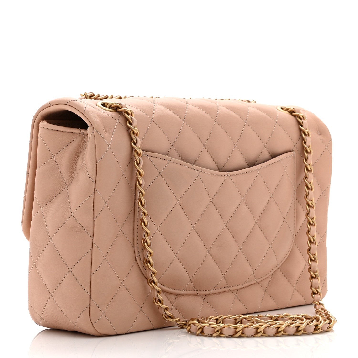 Calfskin Quilted Rock The Corner Flap Beige