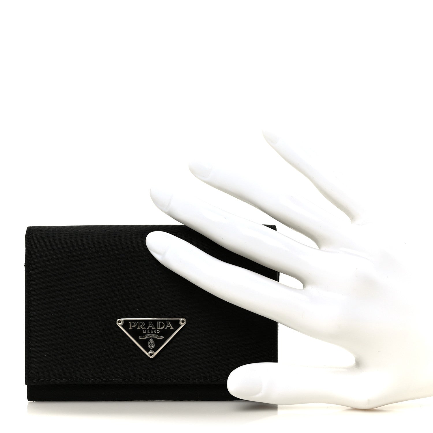 Tessuto Nylon Saffiano Tri-Fold Compact Wallet Black