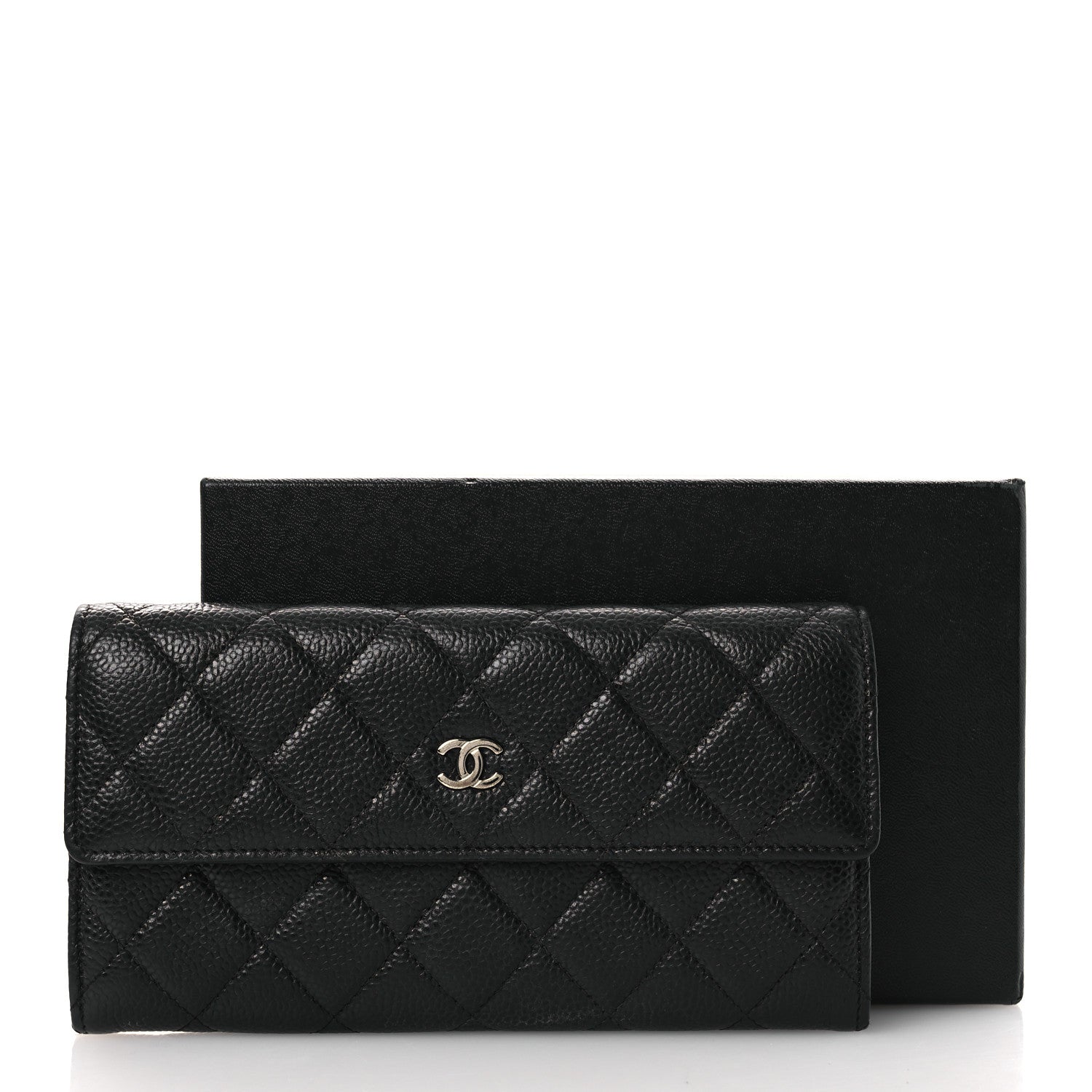 Caviar Quilted Large Gusset Flap Wallet Black