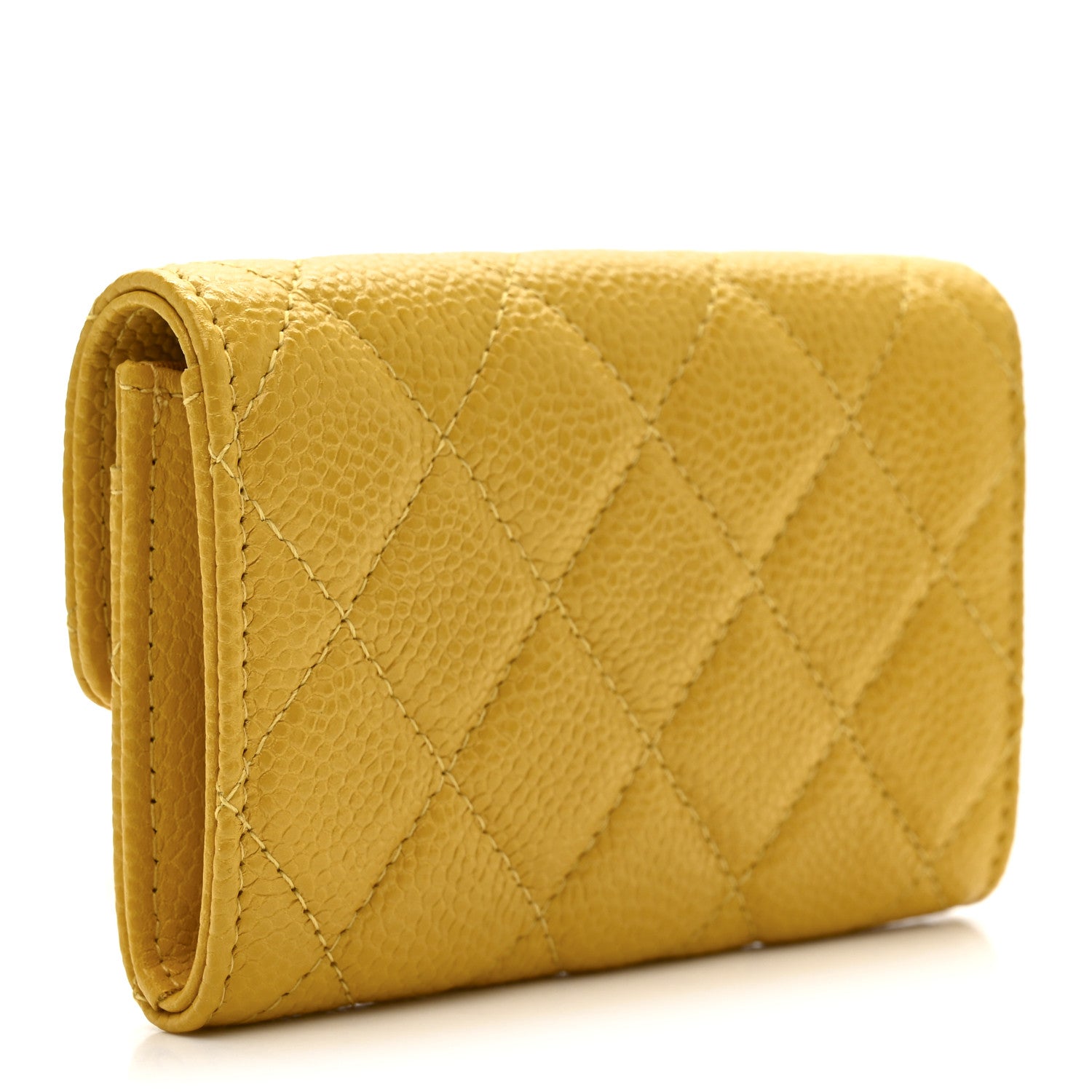 Caviar Quilted Flap Card Holder Wallet Yellow