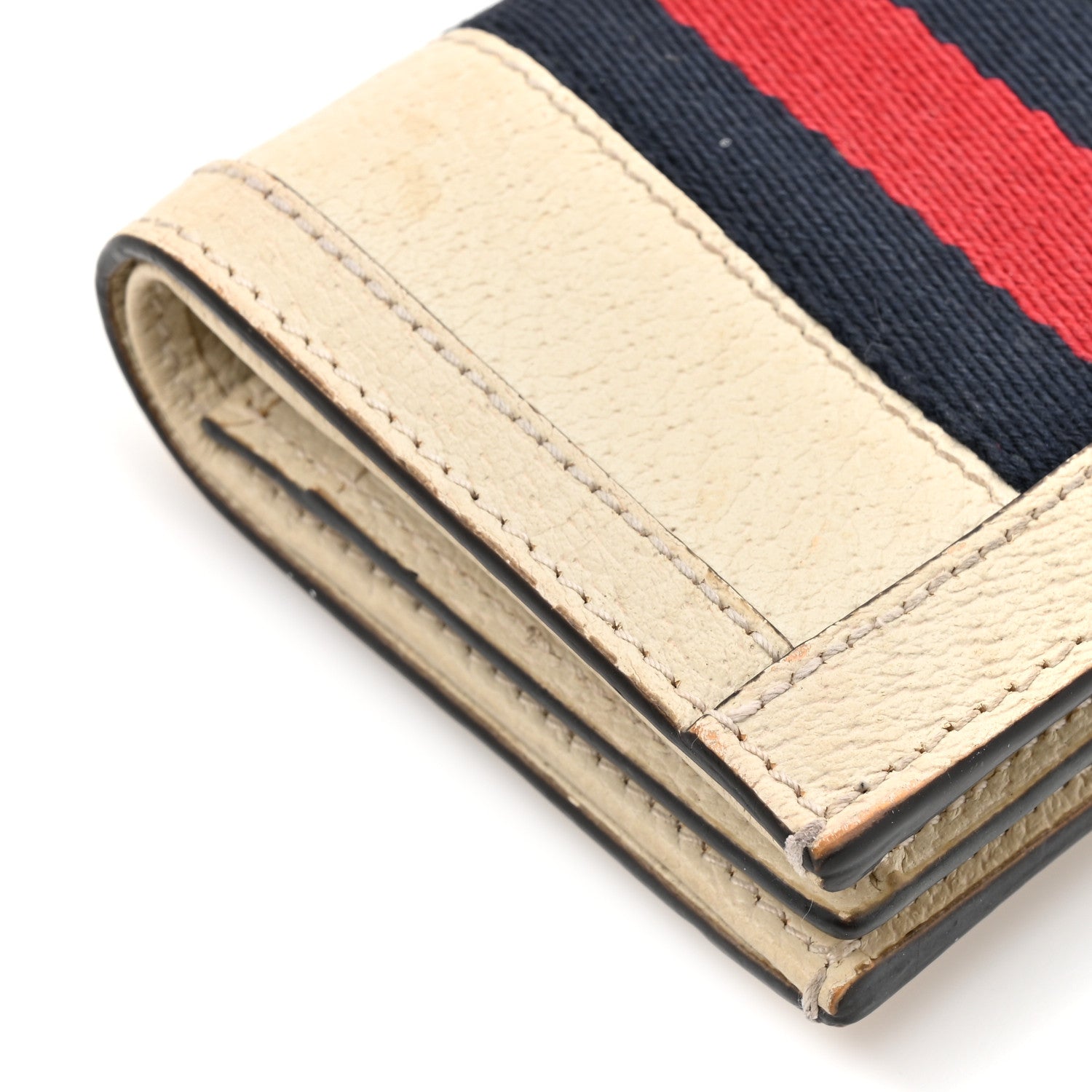 Textured Calfskin Web Ophidia Card Case Mystic White