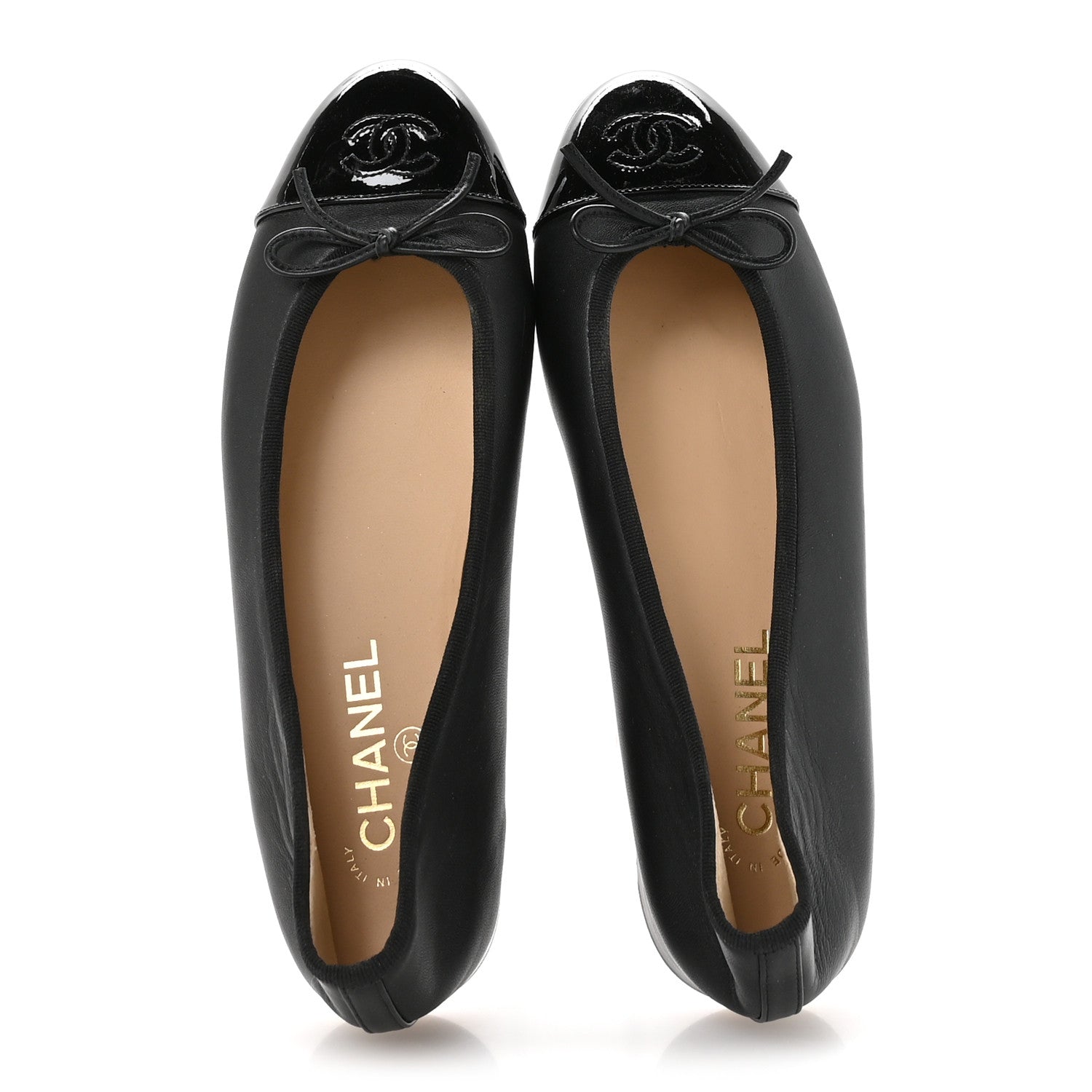 Lambskin Patent Cap Toe Ballerina Flats 39.5 Black