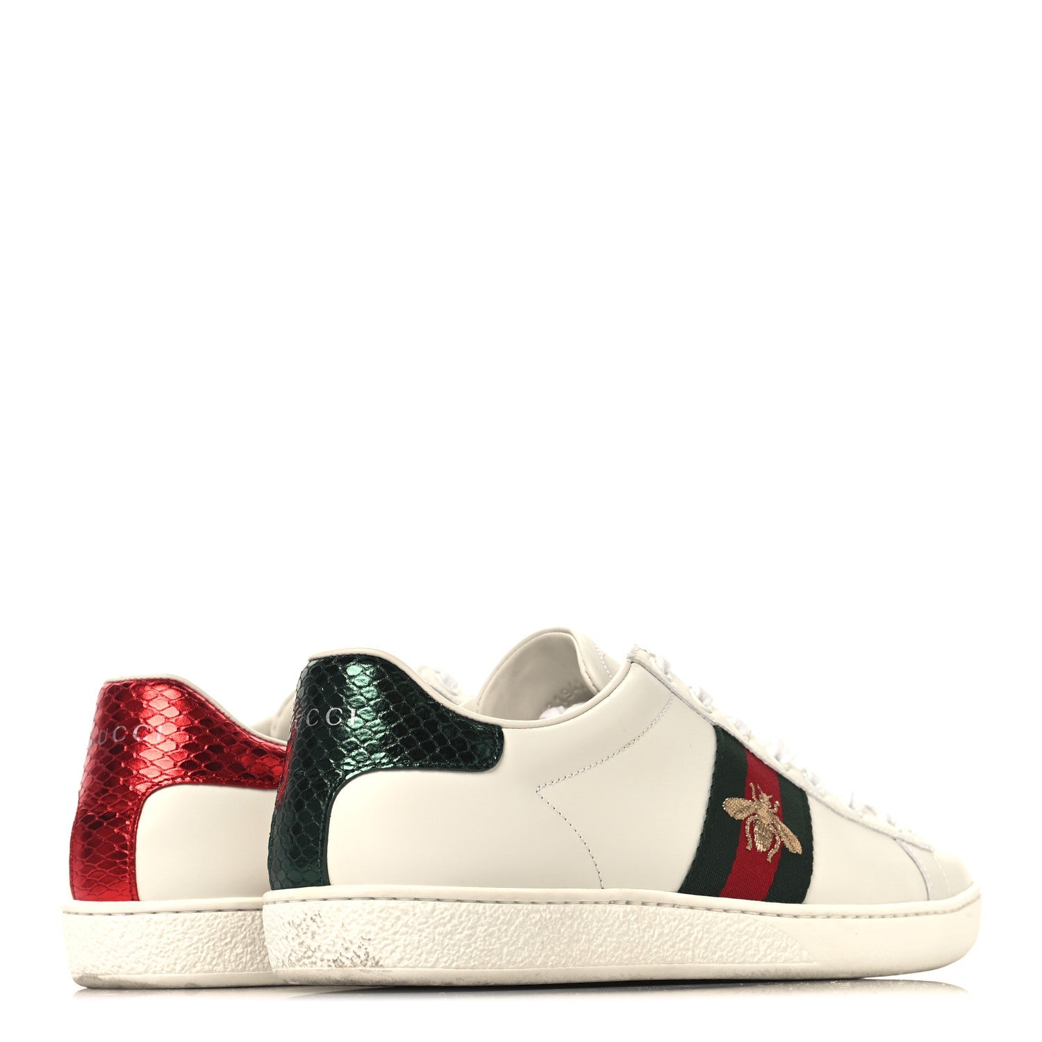 Calfskin Ayers Bee Embroidered Womens Ace Sneakers 38.5 White Flame Red Green
