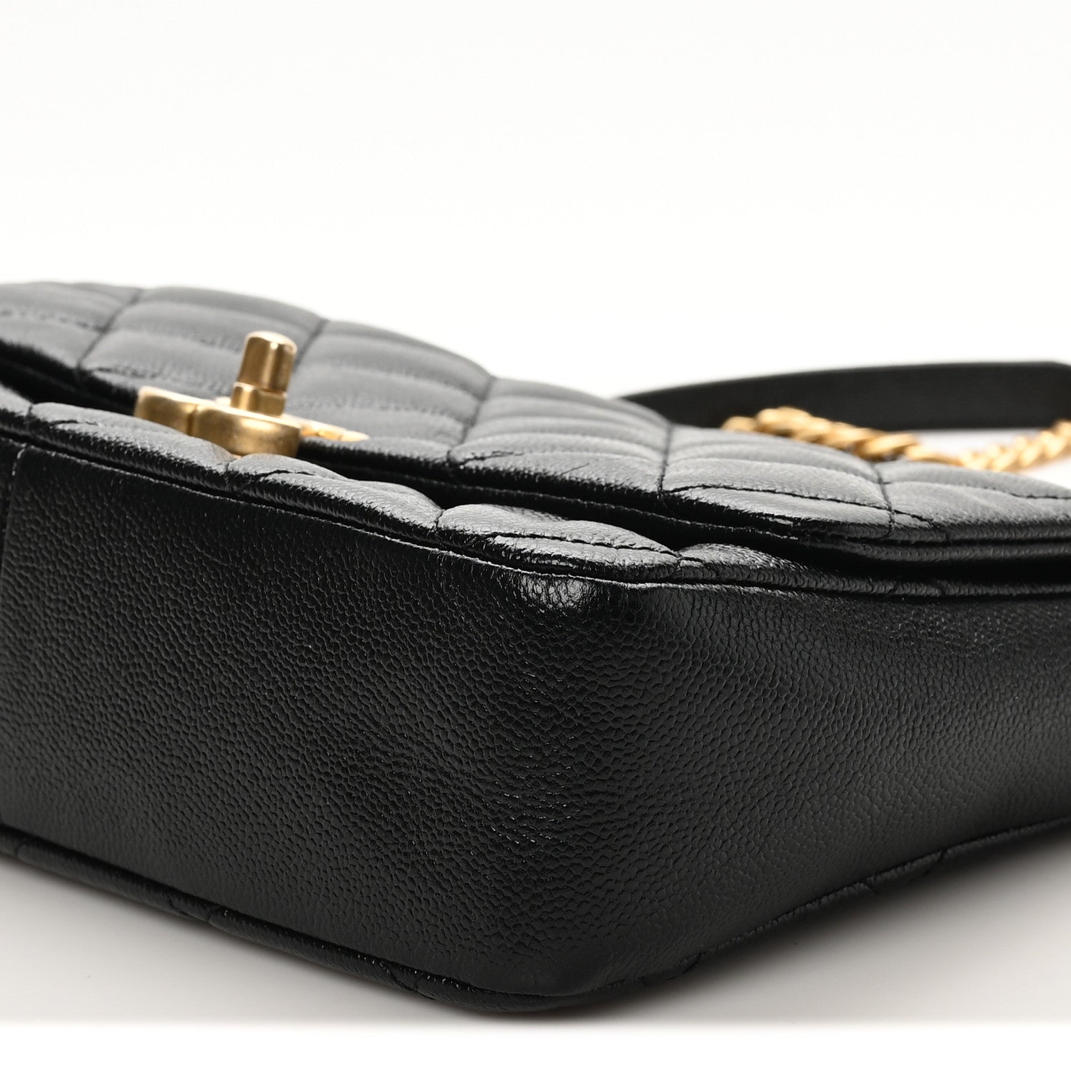 Shiny Caviar Quilted Large Chain Melody Flap Black