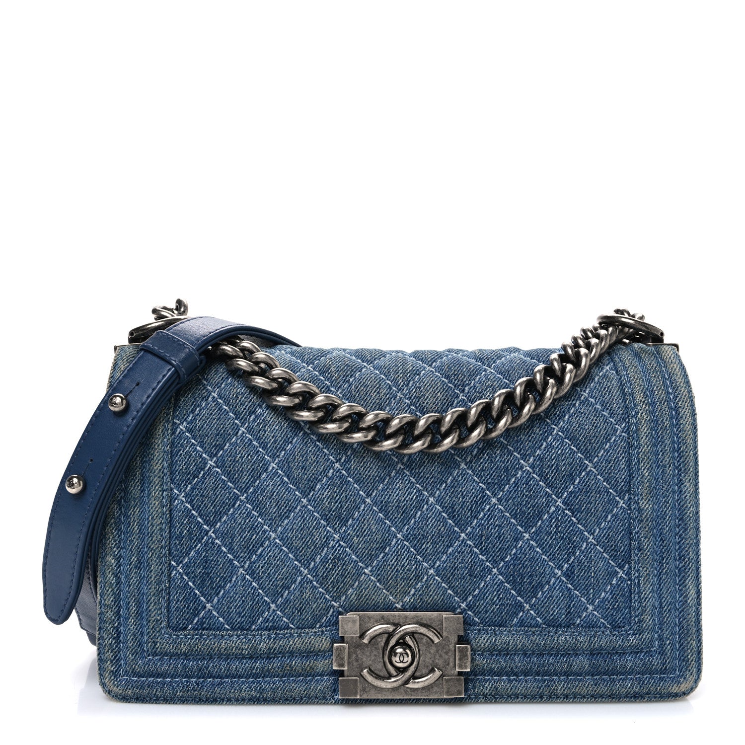 Denim Quilted Medium Boy Flap Blue