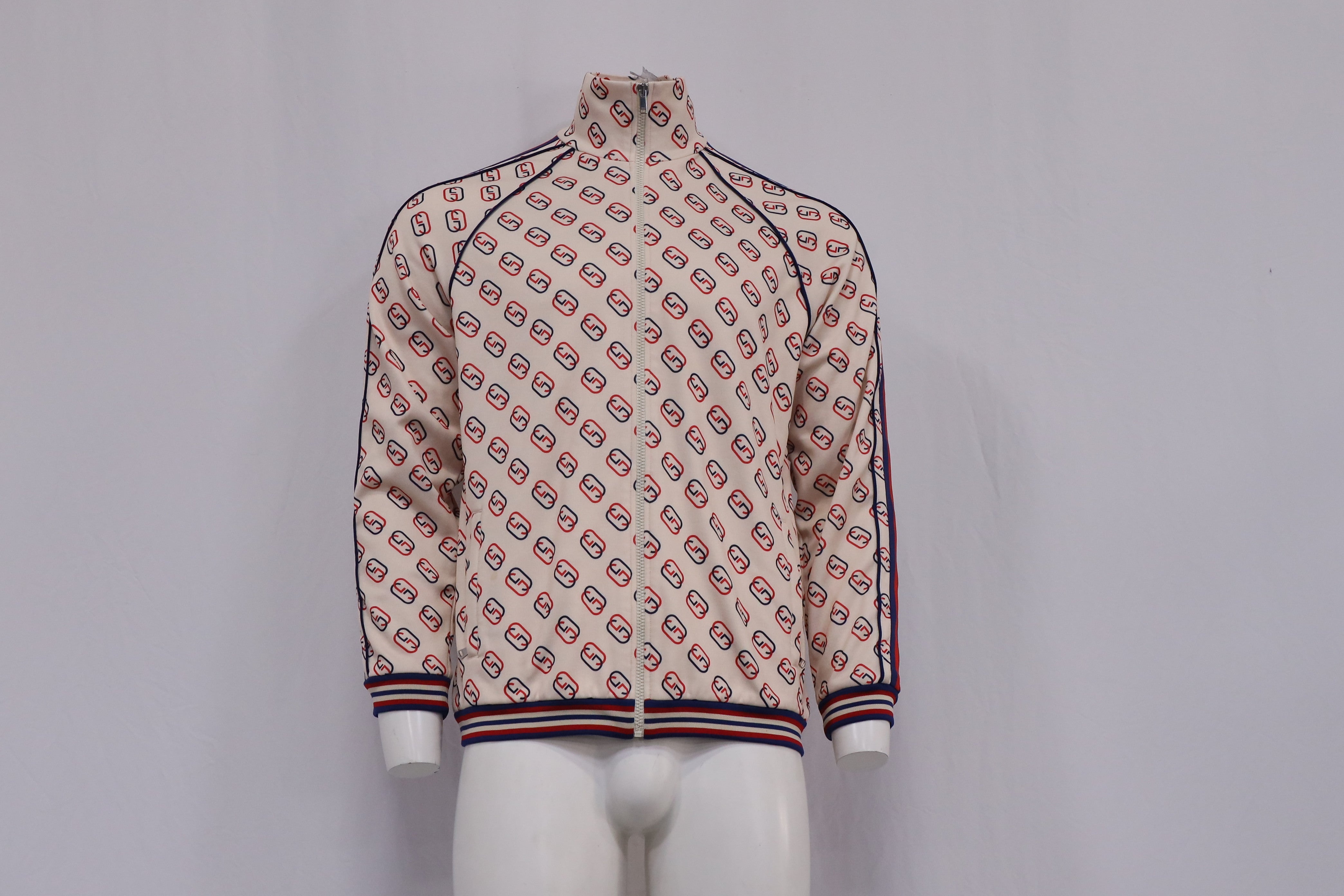 Men's Gucci Striped Webbing Logo-Print Track Jacket in Multicolor Polyester