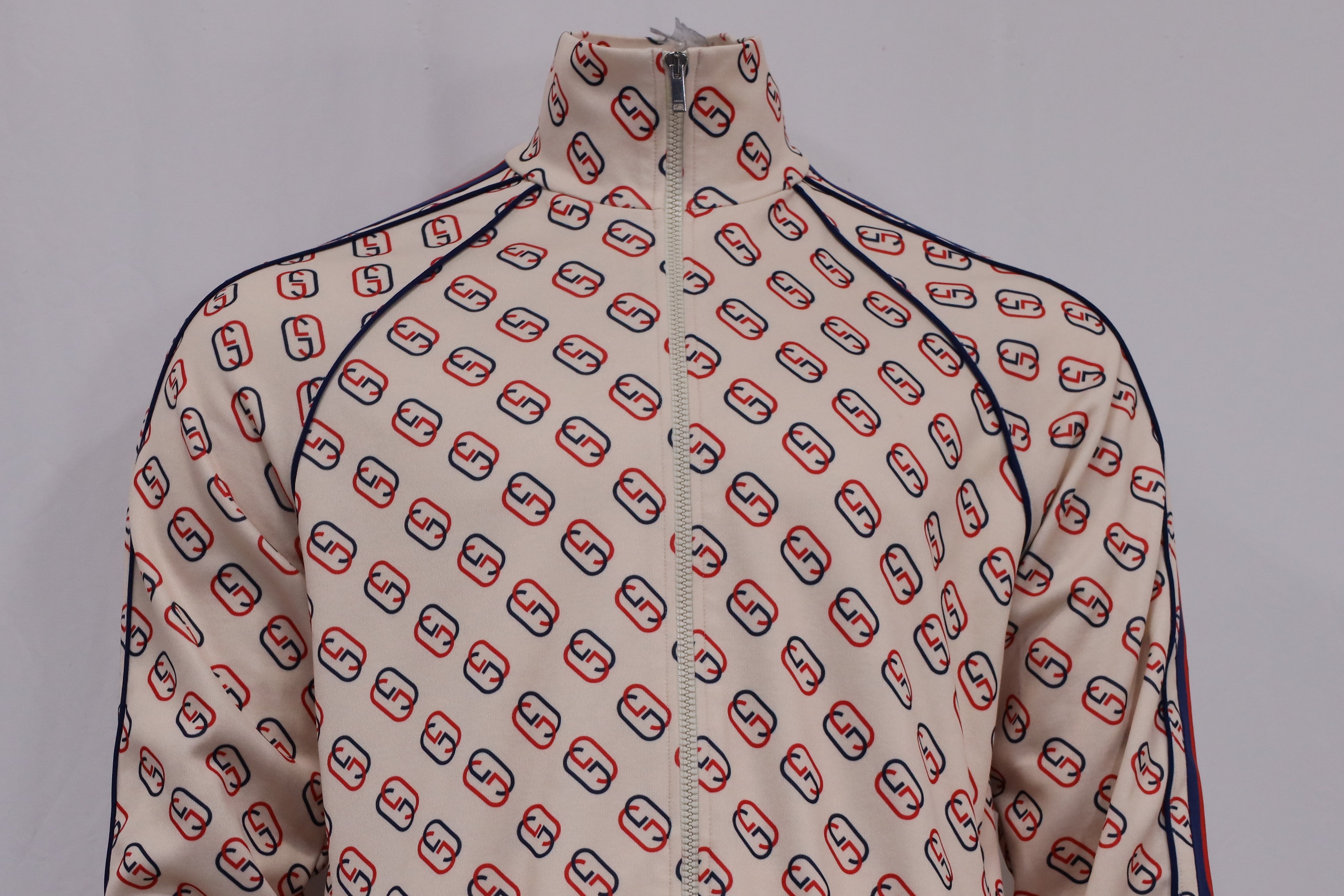 Men's Gucci Striped Webbing Logo-Print Track Jacket in Multicolor Polyester