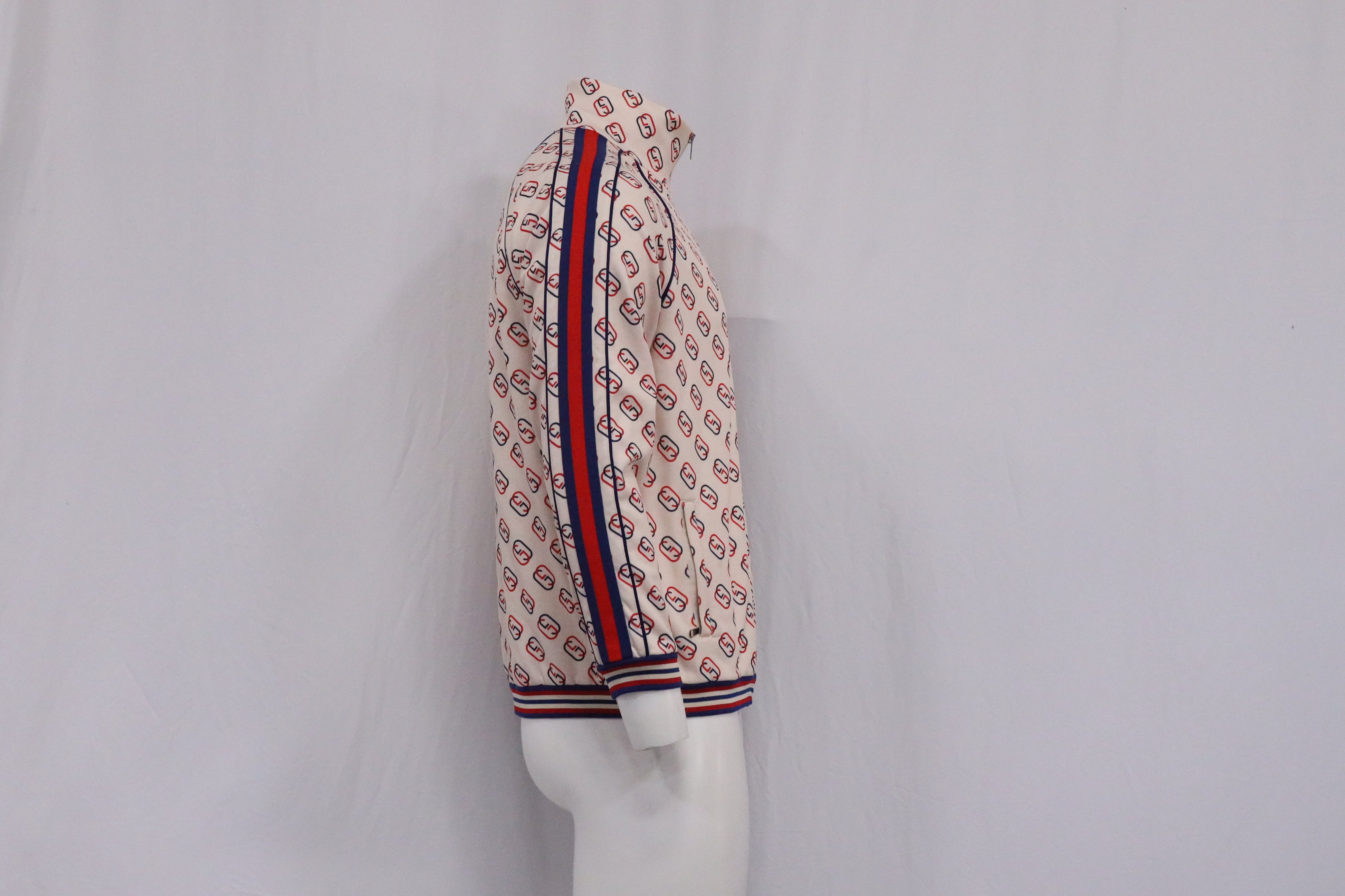 Men's Gucci Striped Webbing Logo-Print Track Jacket in Multicolor Polyester