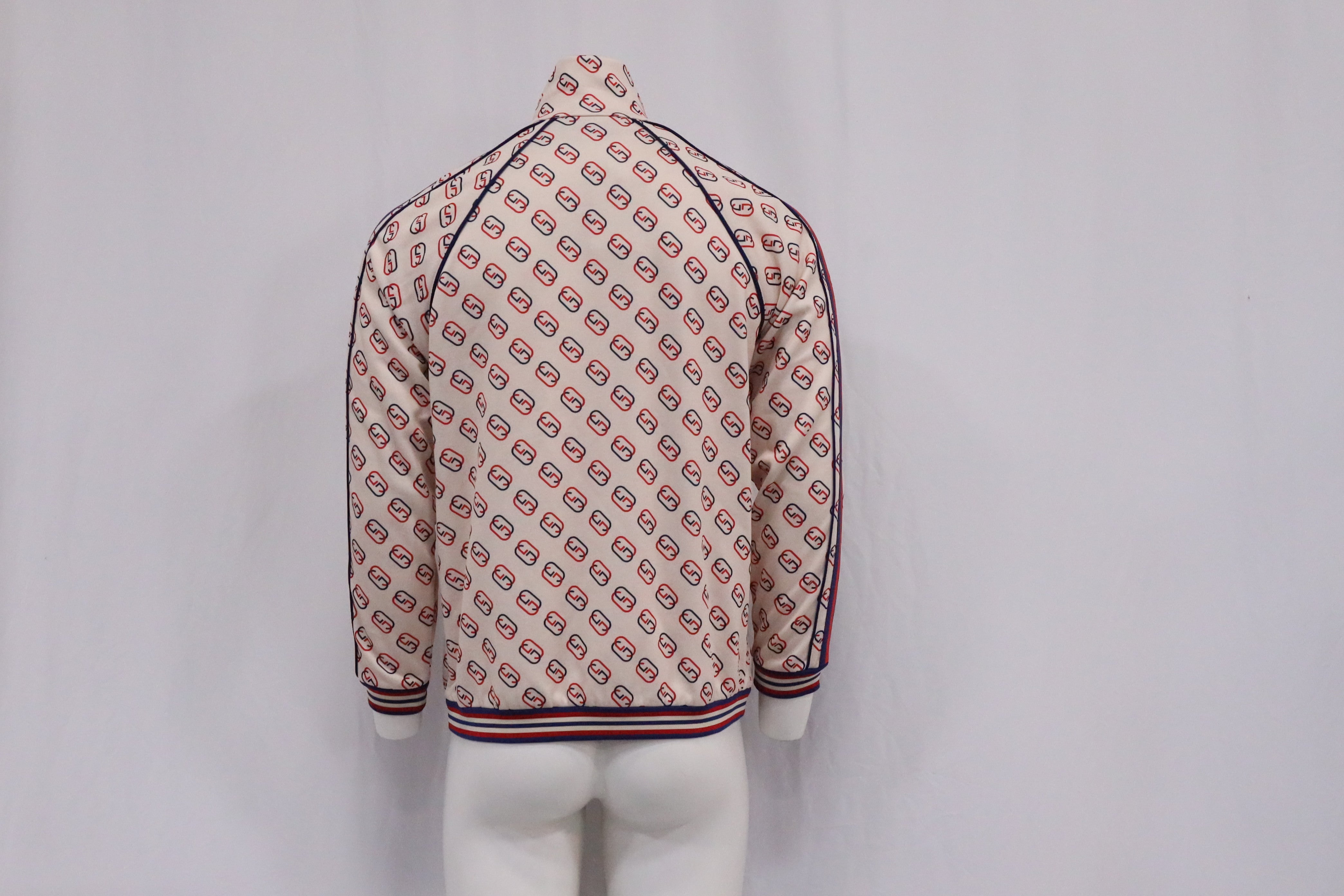 Men's Gucci Striped Webbing Logo-Print Track Jacket in Multicolor Polyester