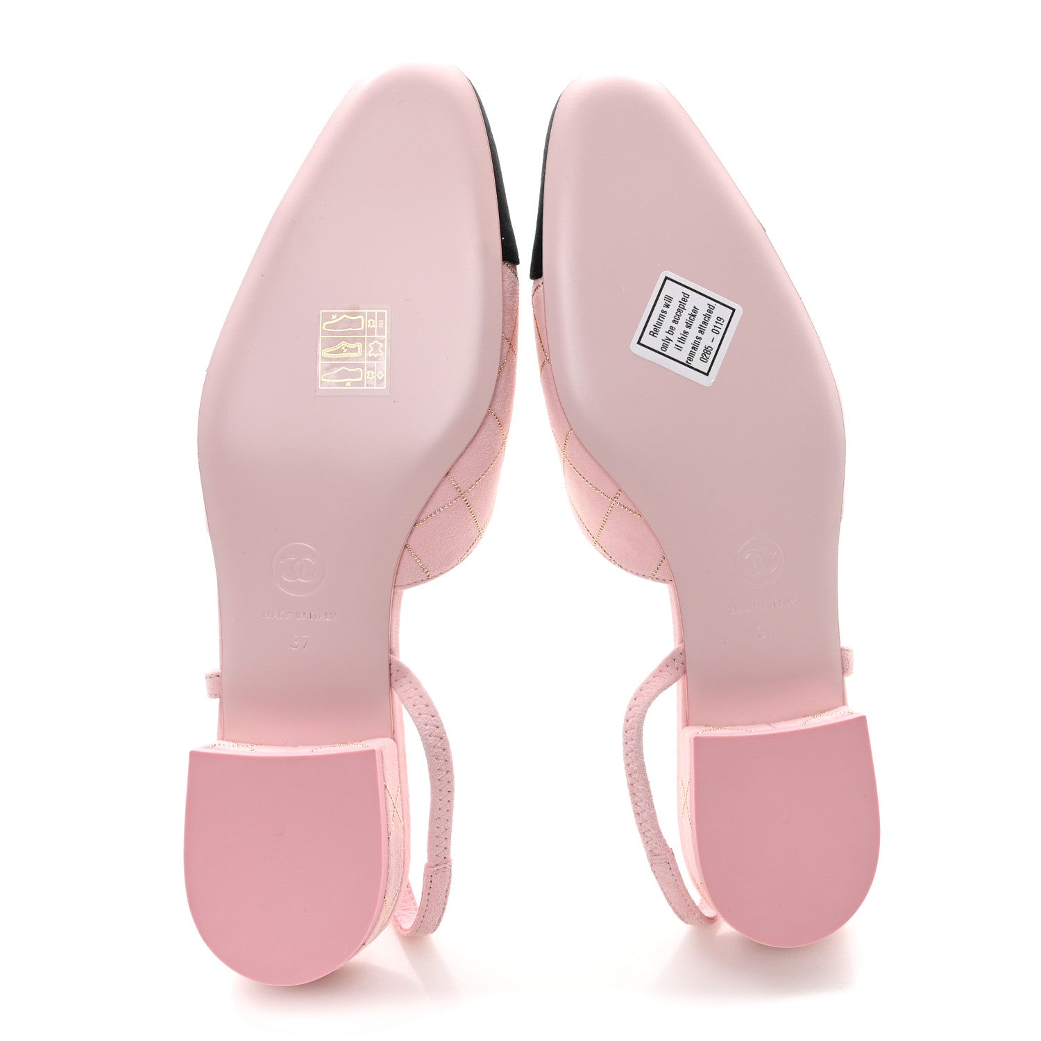 Suede Crystal Grosgrain Cap Toe CC Slingback Flats 37 Pink Gold Black