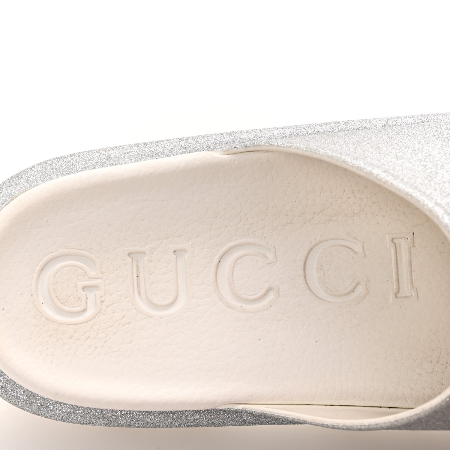 Glitter Rubber Womens Interlocking G Platform 42mm Slide Sandals 40 Silver