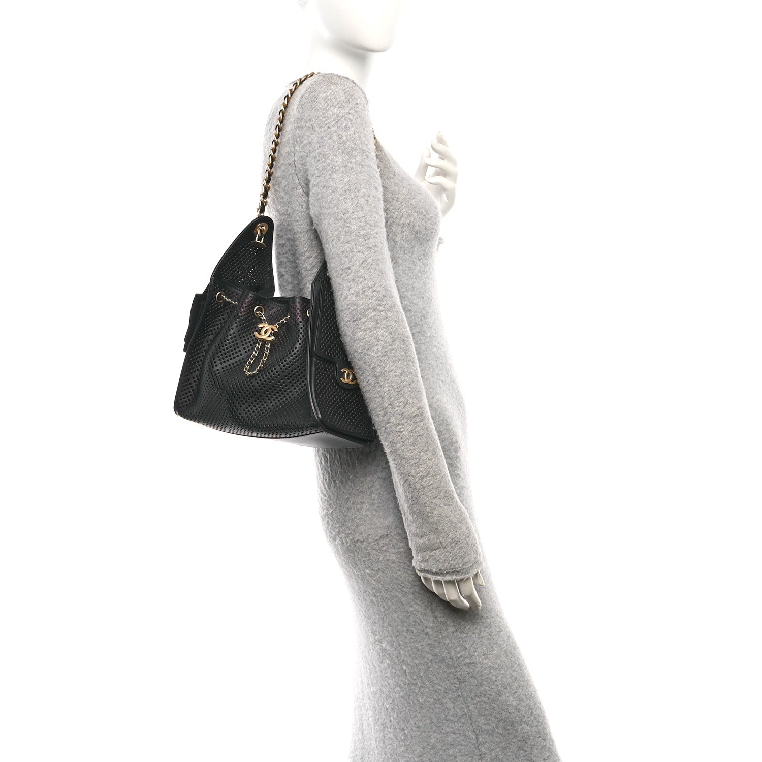 Perforated Calfskin Small Chanel 25 Handbag Black