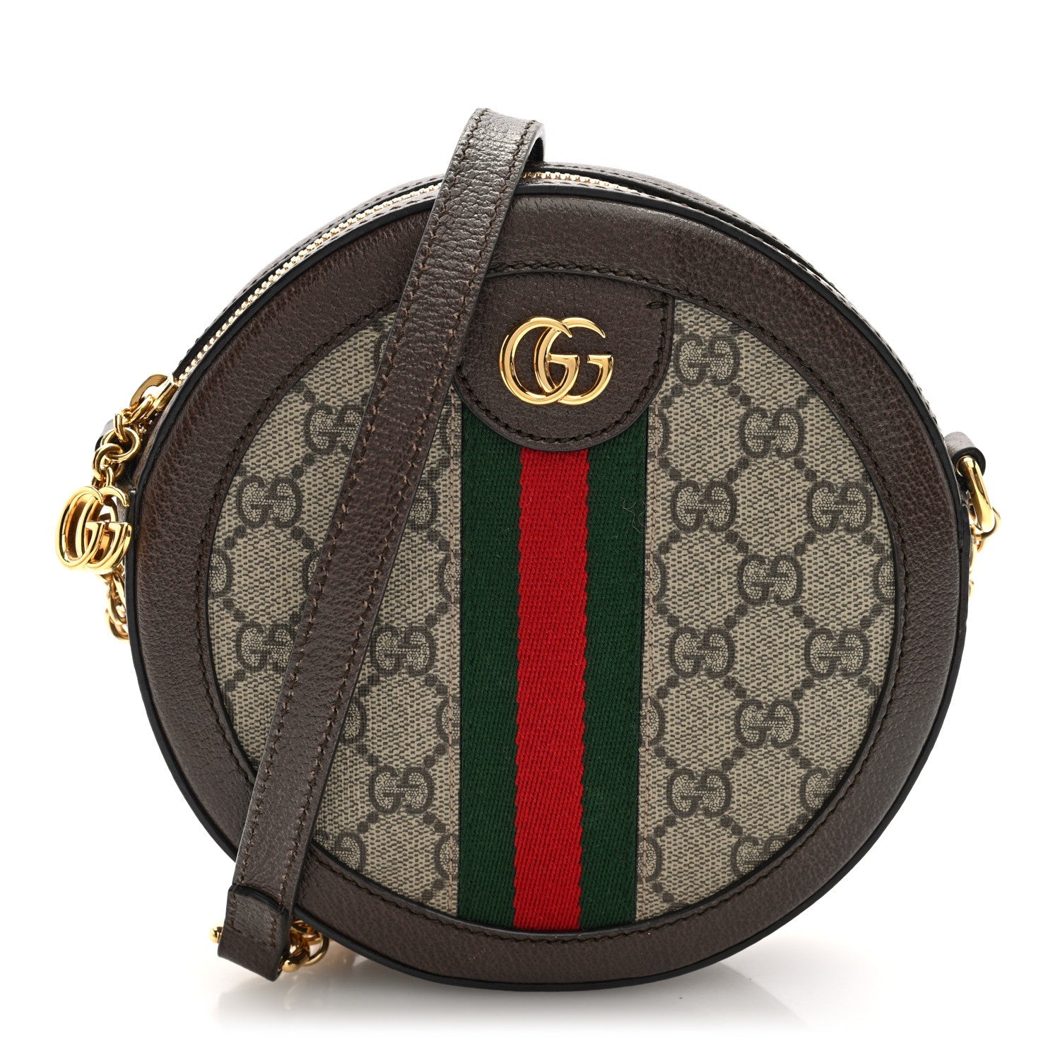 GG Supreme Monogram Web Mini Ophidia Round Shoulder Bag Brown
