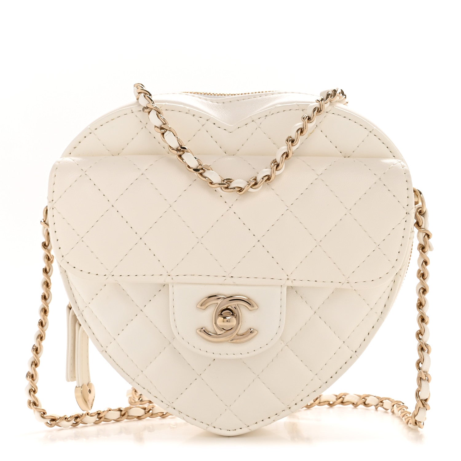 Lambskin Quilted CC In Love Heart Bag White