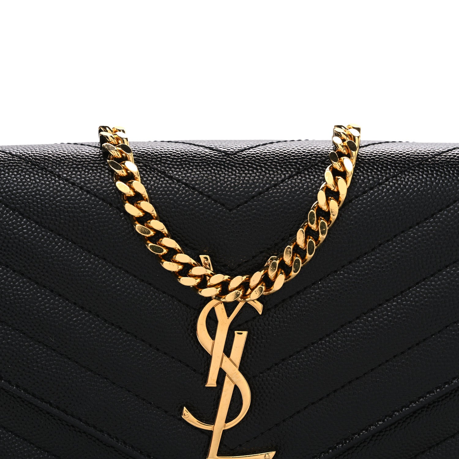 Grain De Poudre Matelasse Chevron Monogram Chain Wallet Black