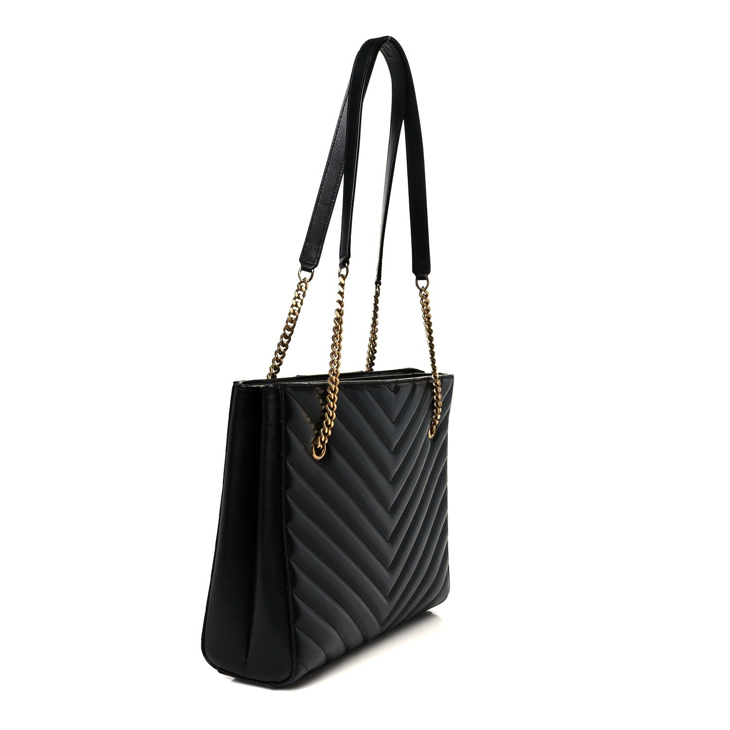 Grain de Poudre Matelasse Chevron Medium Tribeca Shopping Bag Black