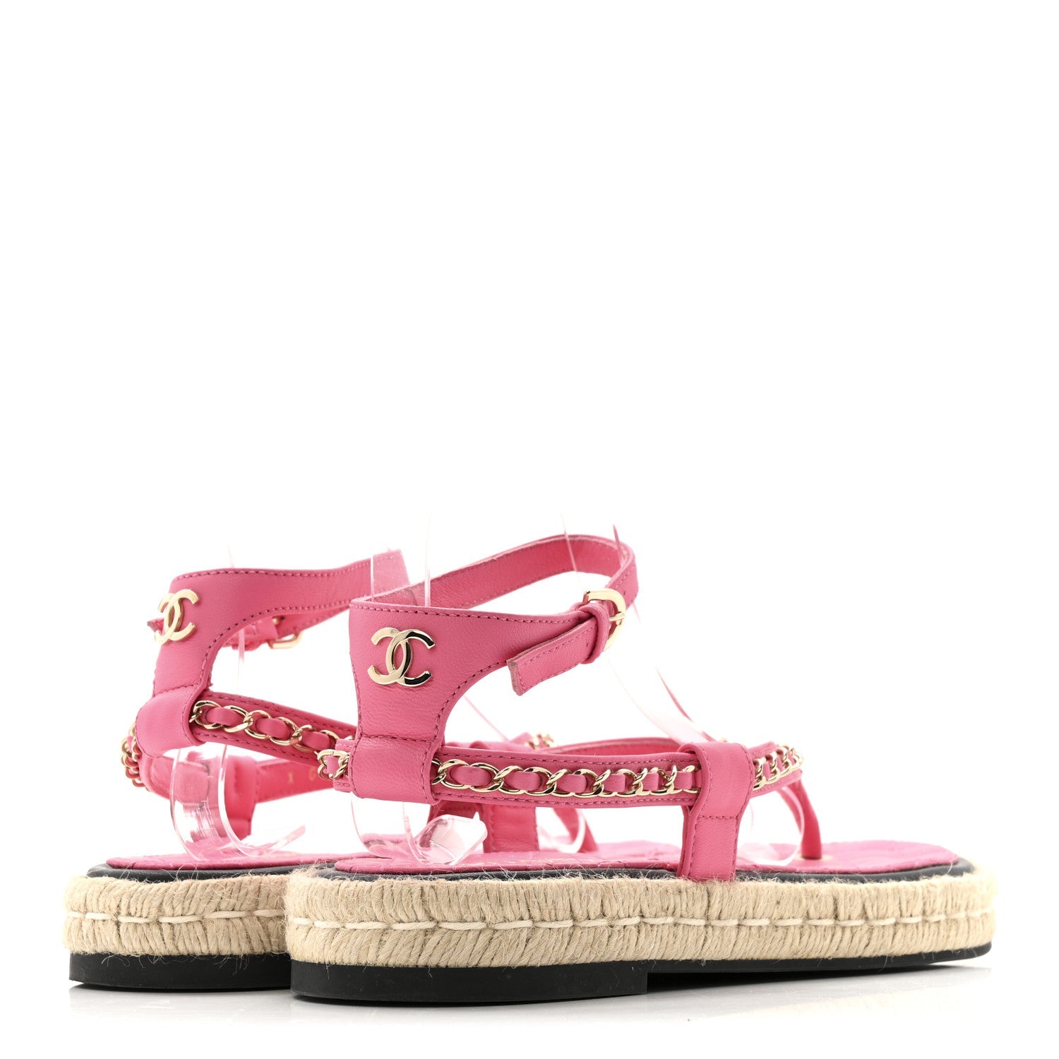 Lambskin Chain CC Thong Espadrille Sandals 38 Pink