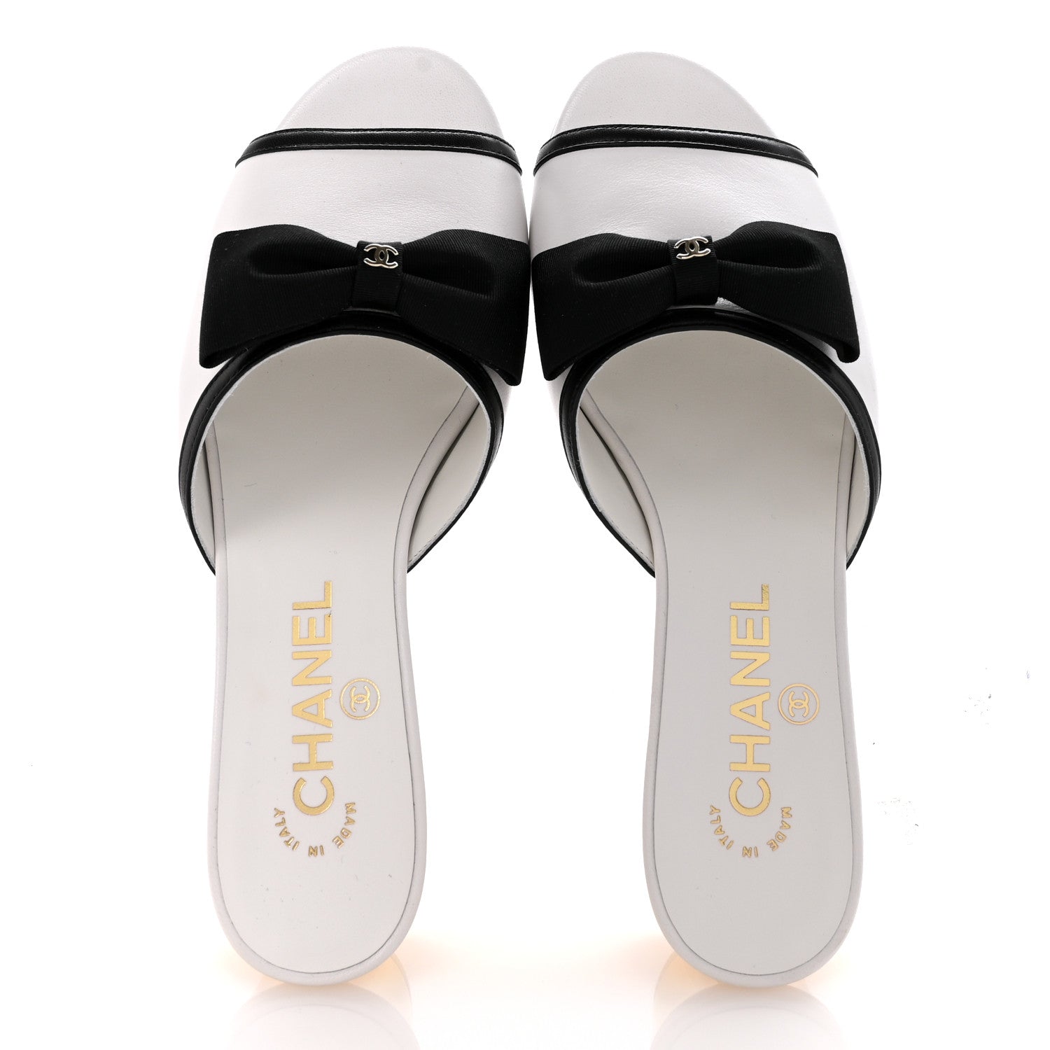 Lambskin Grosgrain Bow Mules 37 White Black