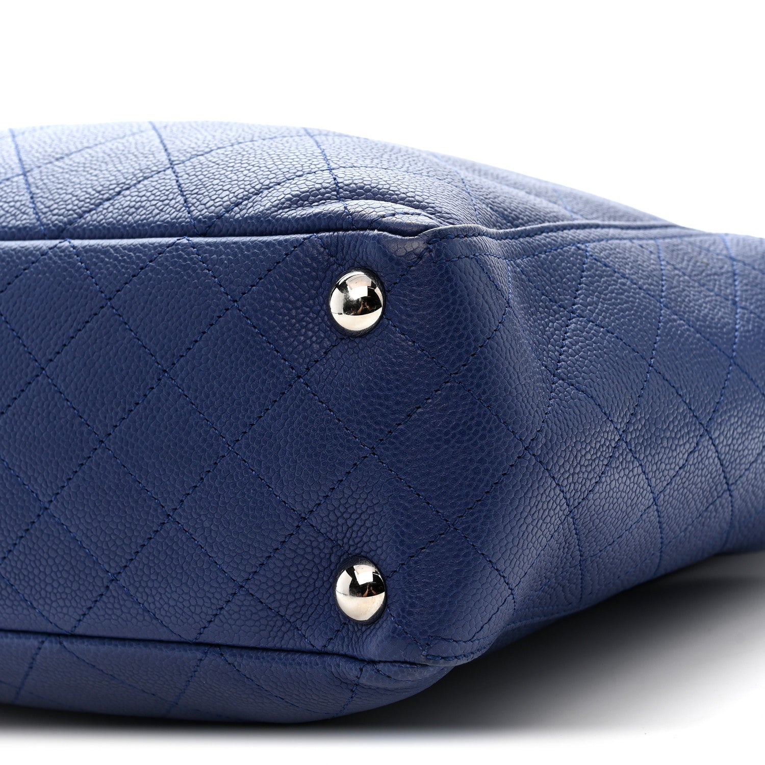 Grained Calfskin Stitched CC Pocket Tote Navy Blue