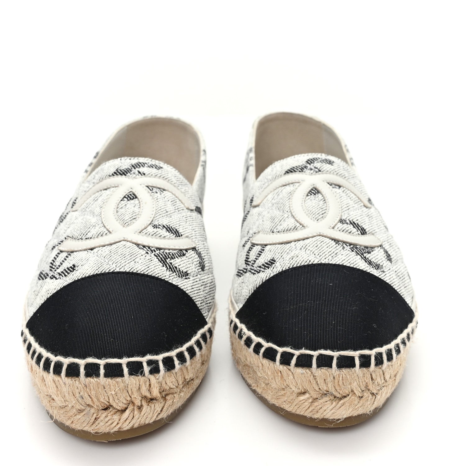 Cotton Jacquard Grosgrain CC Print Espadrilles 40 Grey Black