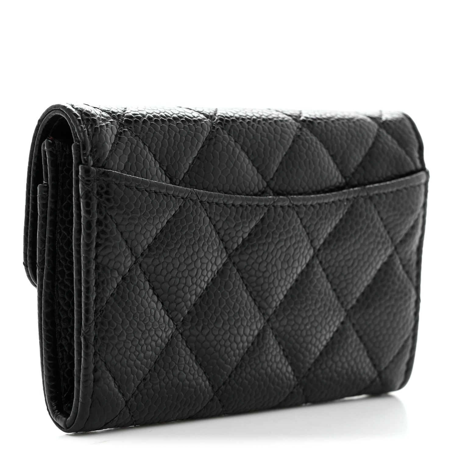 Caviar Quilted Flap Card Holder Wallet Black