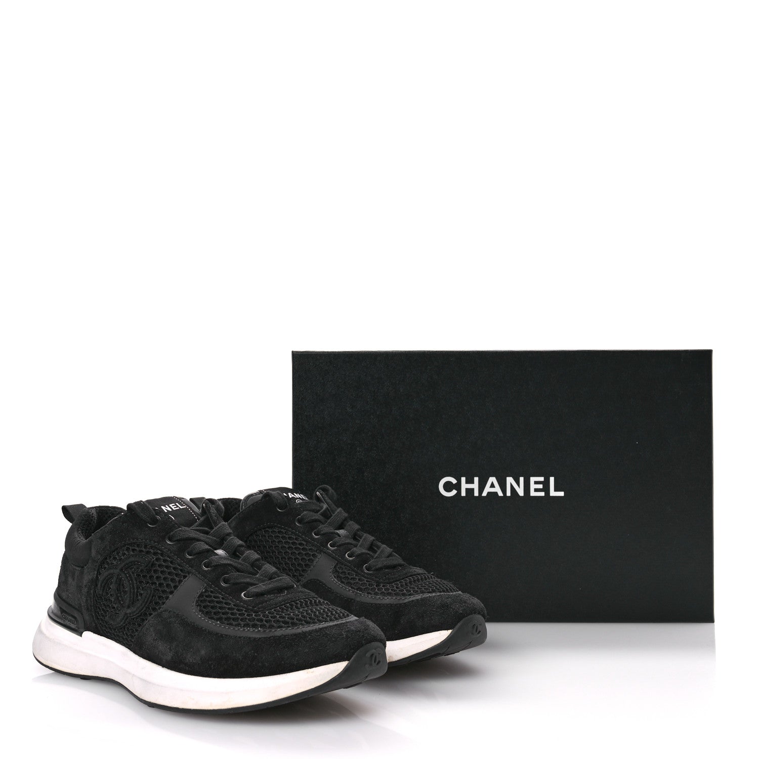 Calfskin Mesh Lycra Suede Womens Logo Sneakers 39 Black