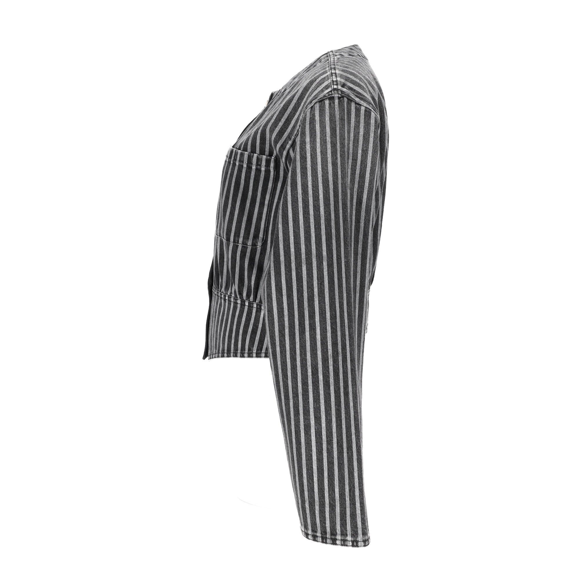 Women's Chanel Striped Button-Down Denim Jacket in Black Cotton
