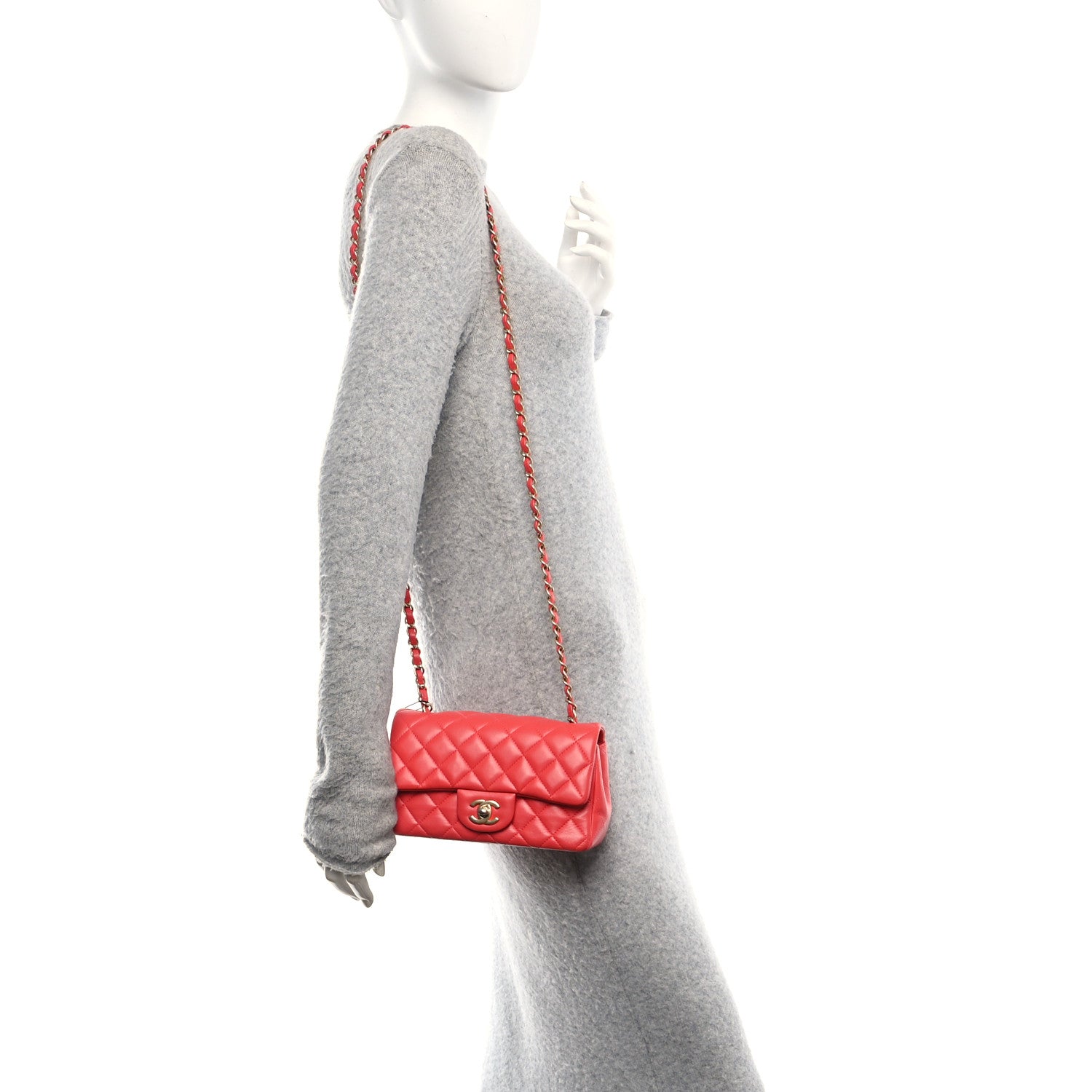 Lambskin Quilted Mini Rectangular Flap Red