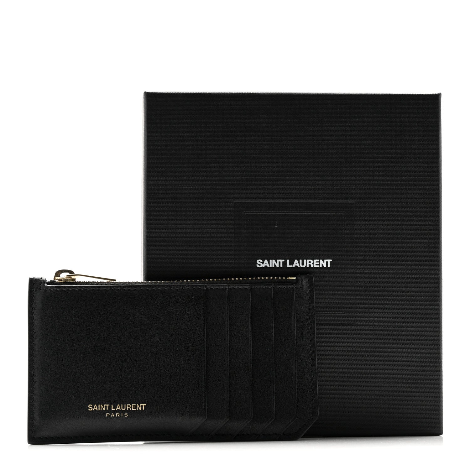 Calfskin 5 Fragments Zip Pouch Card Holder Black