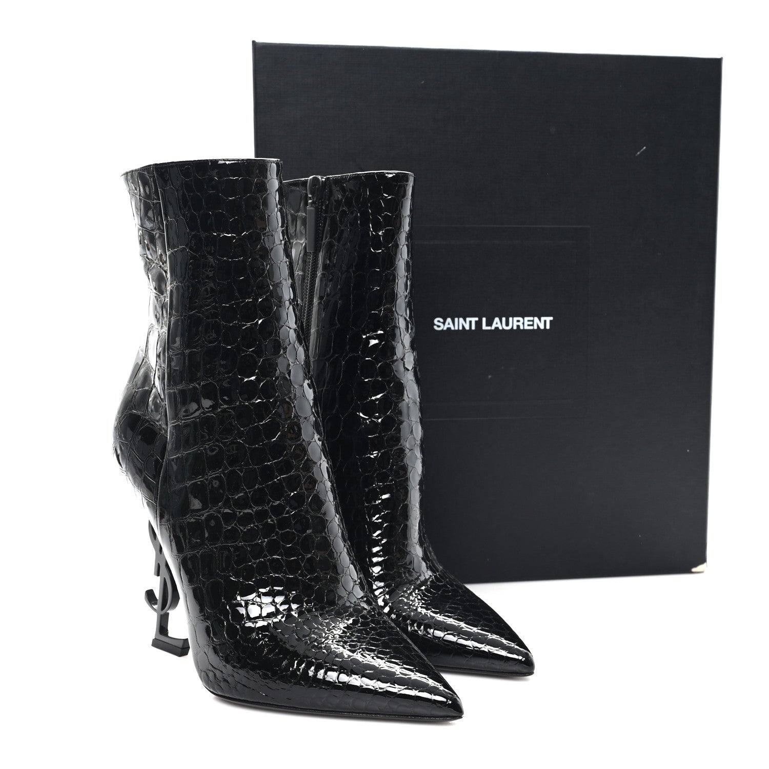 Alligator Embossed Patent Calfskin Opyum 110 Ankle Boots 40 Black