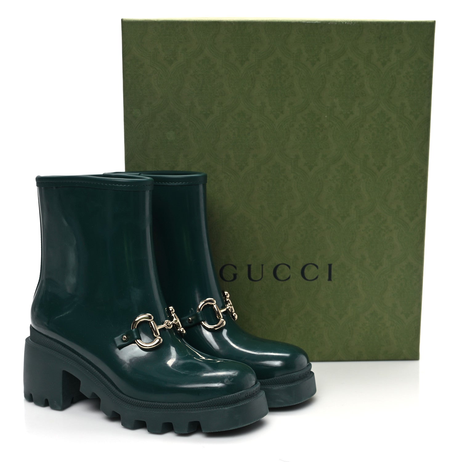 Rubber Womens Horsebit Ankle Boots 37 Vintage Green