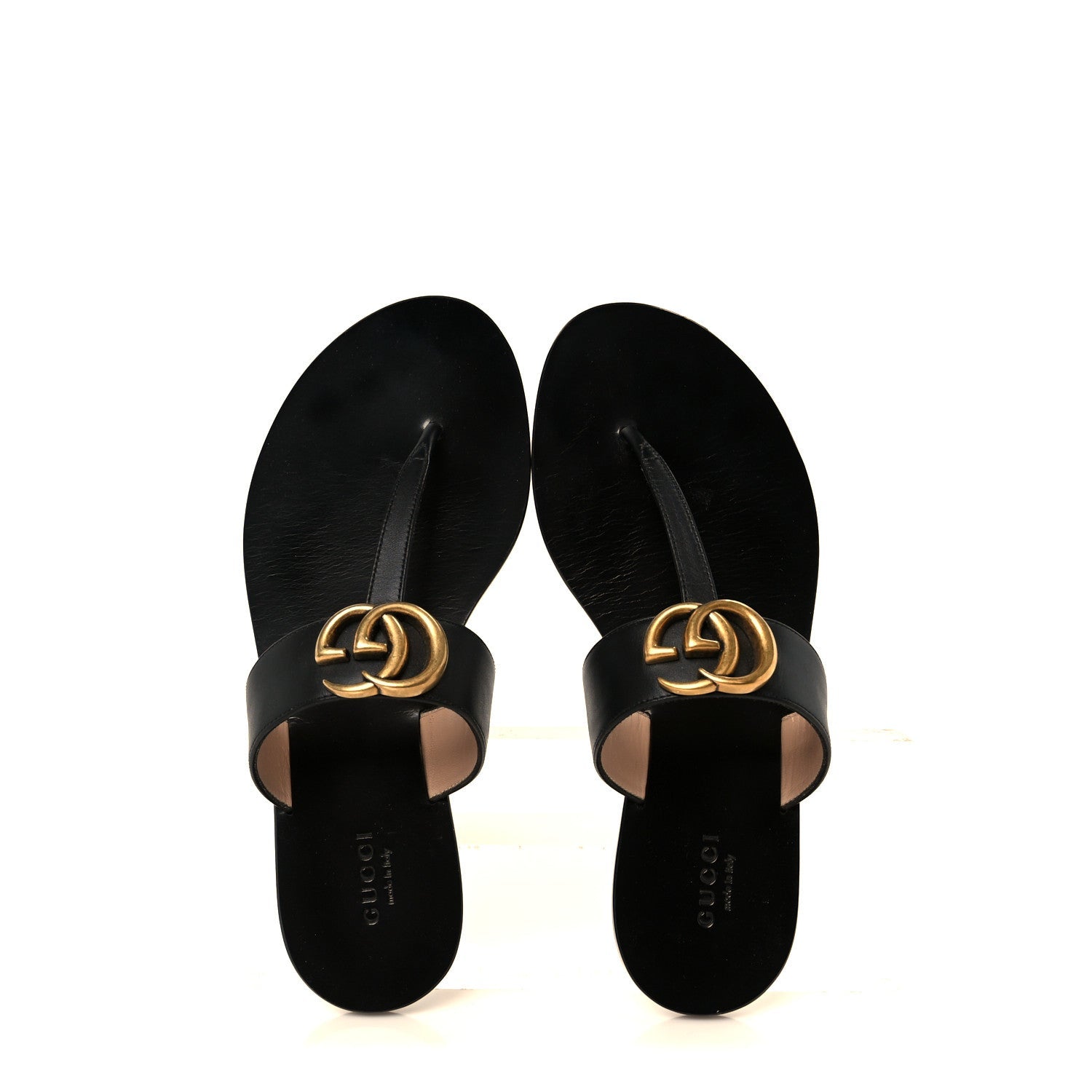 Calfskin GG Marmont Thong Sandals 36 Black
