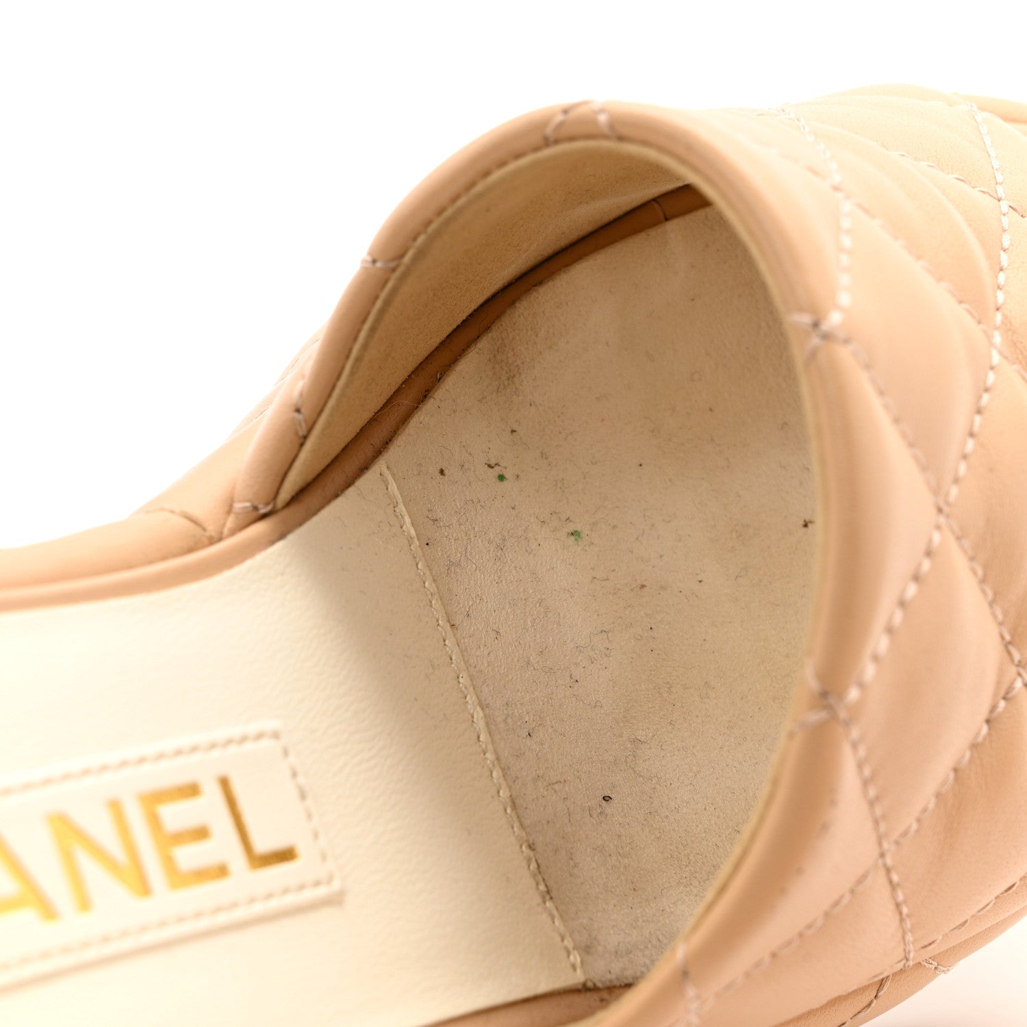 Lambskin Quilted Camelia CC Wedge Sandal Mules 38 Beige
