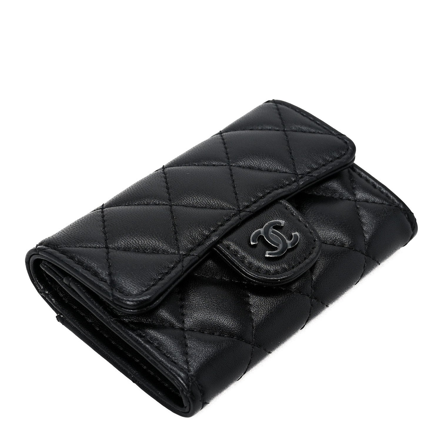 Lambskin Quilted Flap Card Holder Wallet So Black