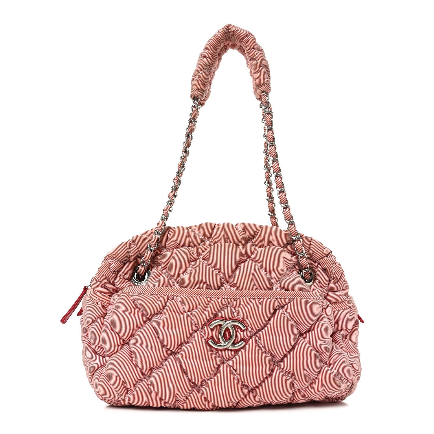 Nylon Bubble Quilt Shoulder Bag Red White