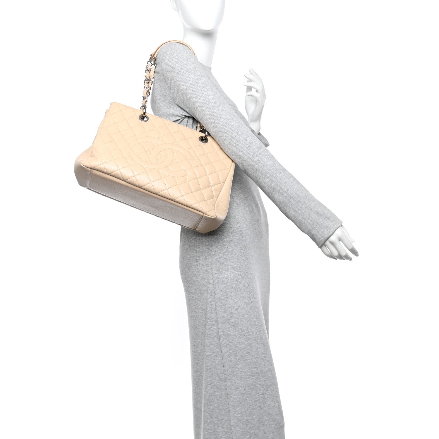 Caviar Quilted Grand Shopping Tote GST Beige
