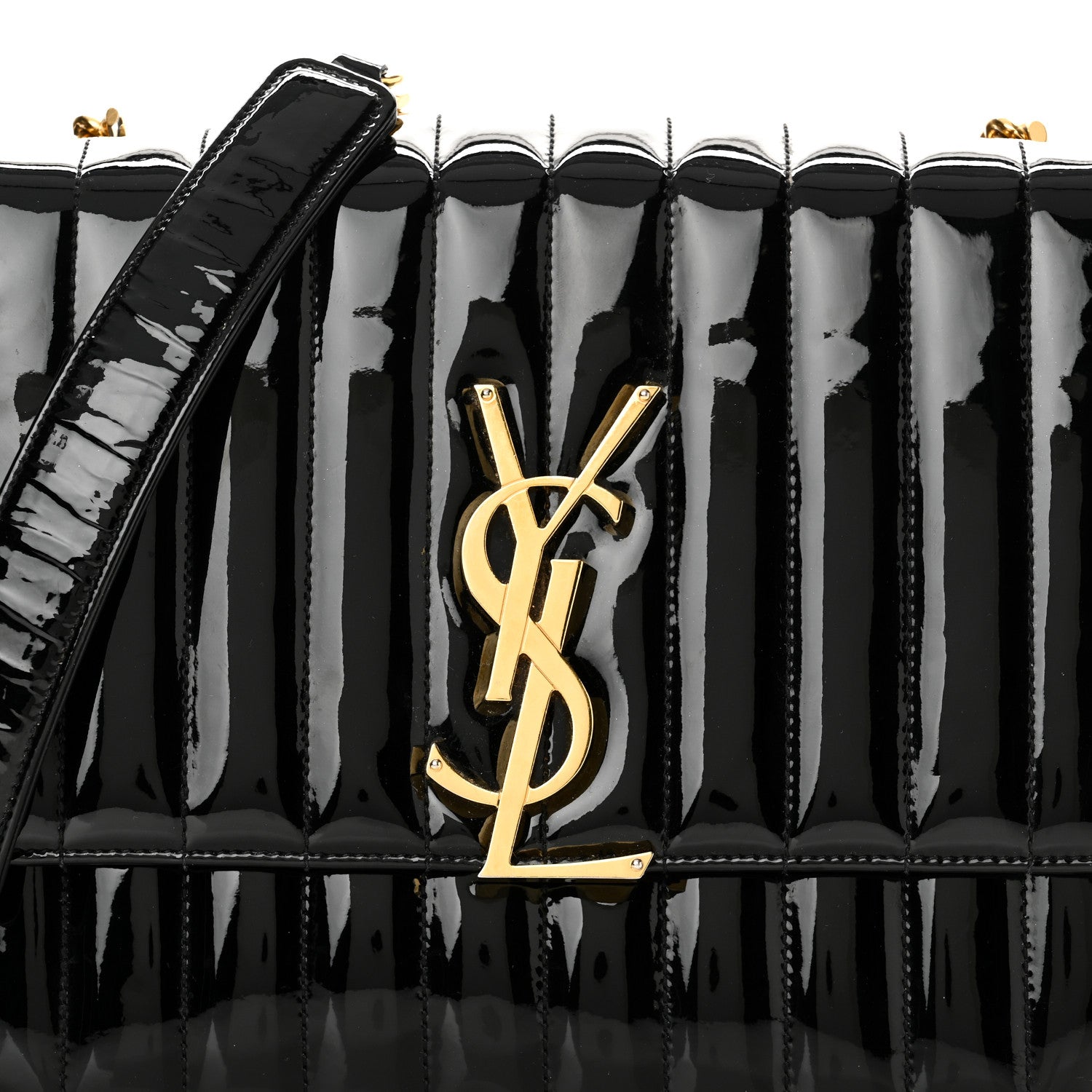 Patent Matelasse Monogram Large Vicky Chain Bag Black