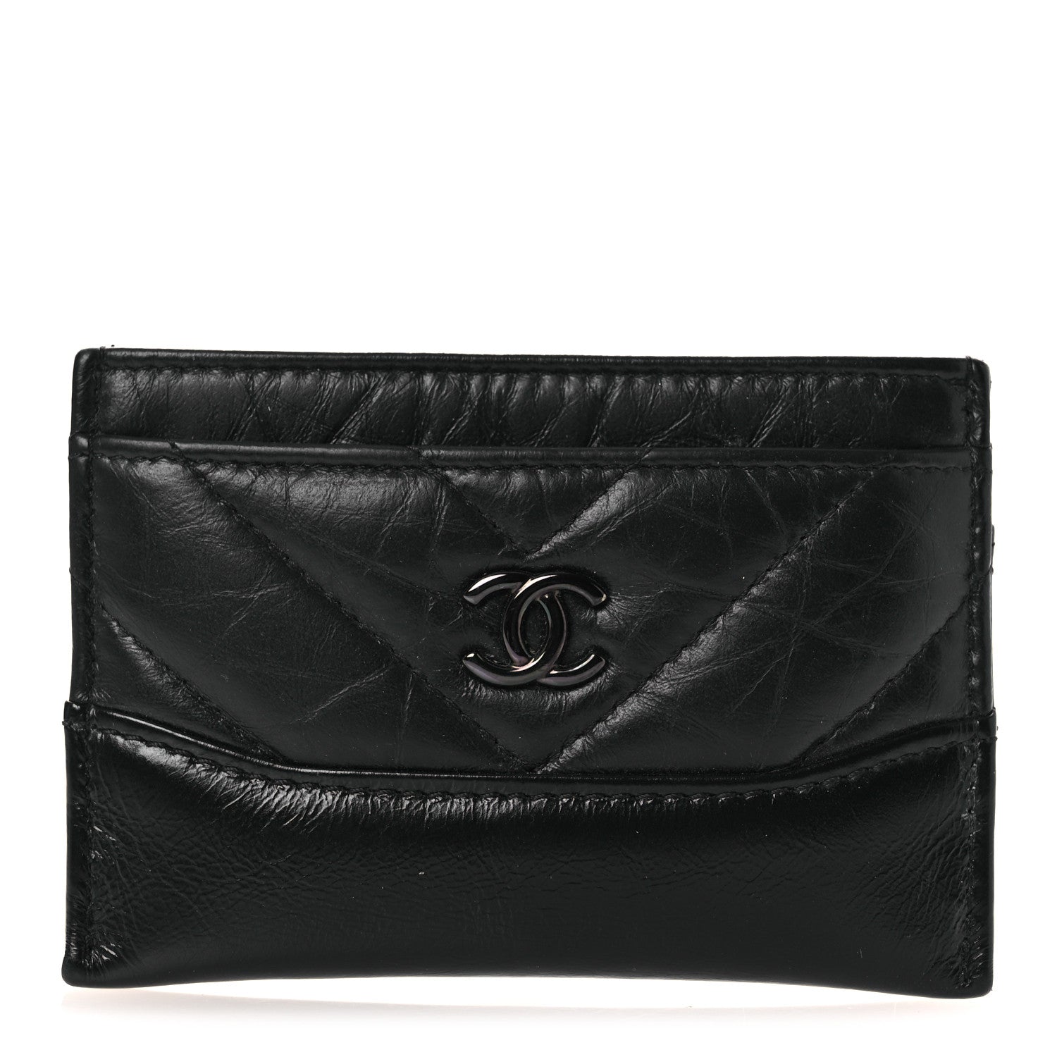 Aged Calfskin Chevron Quilted Gabrielle Card Holder So Black