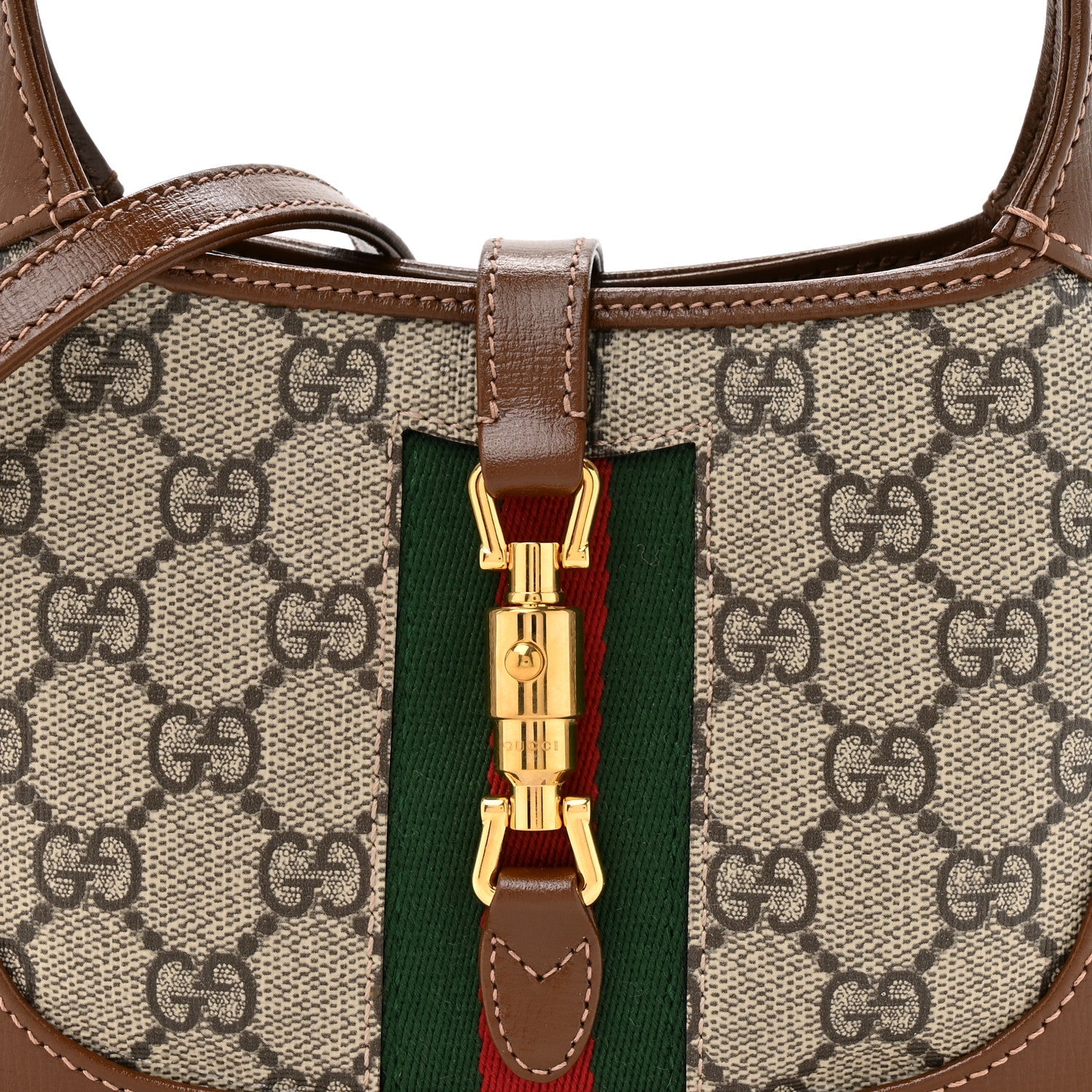 GG Supreme Monogram Azalea Calfskin Web Mini Jackie 1961 Hobo Beige Ebony Brown Sugar