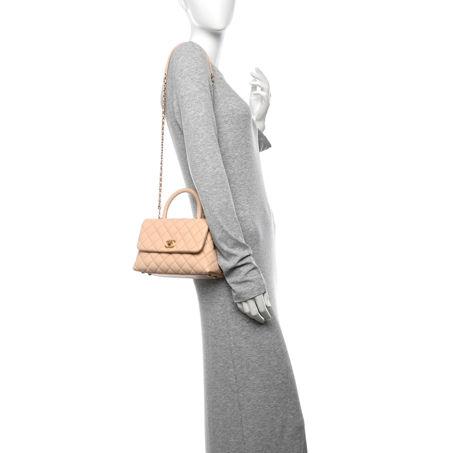 Caviar Quilted Mini Coco Handle Flap Beige