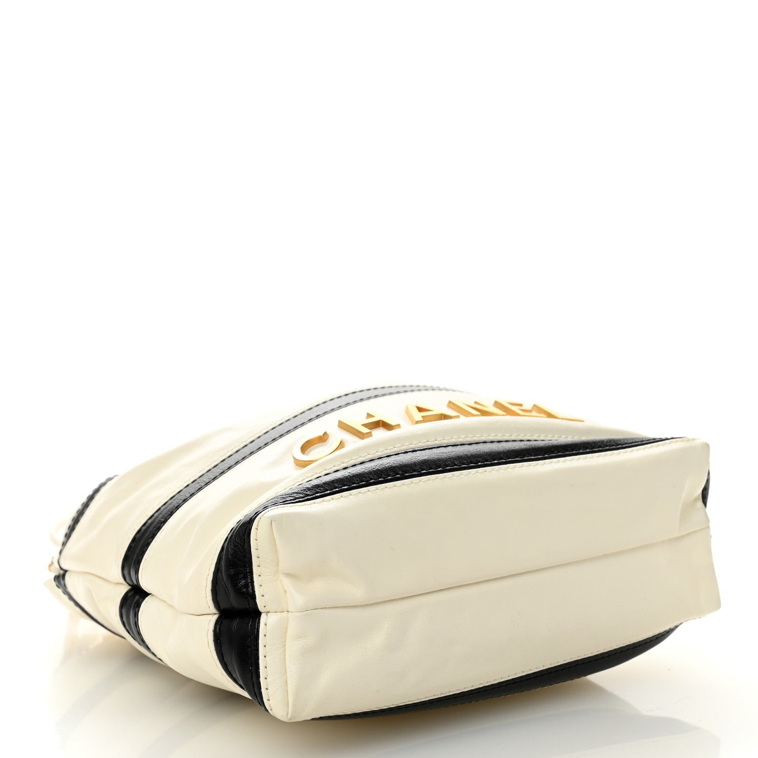 Shiny Calfskin Striped Mini Chanel 22 White Black