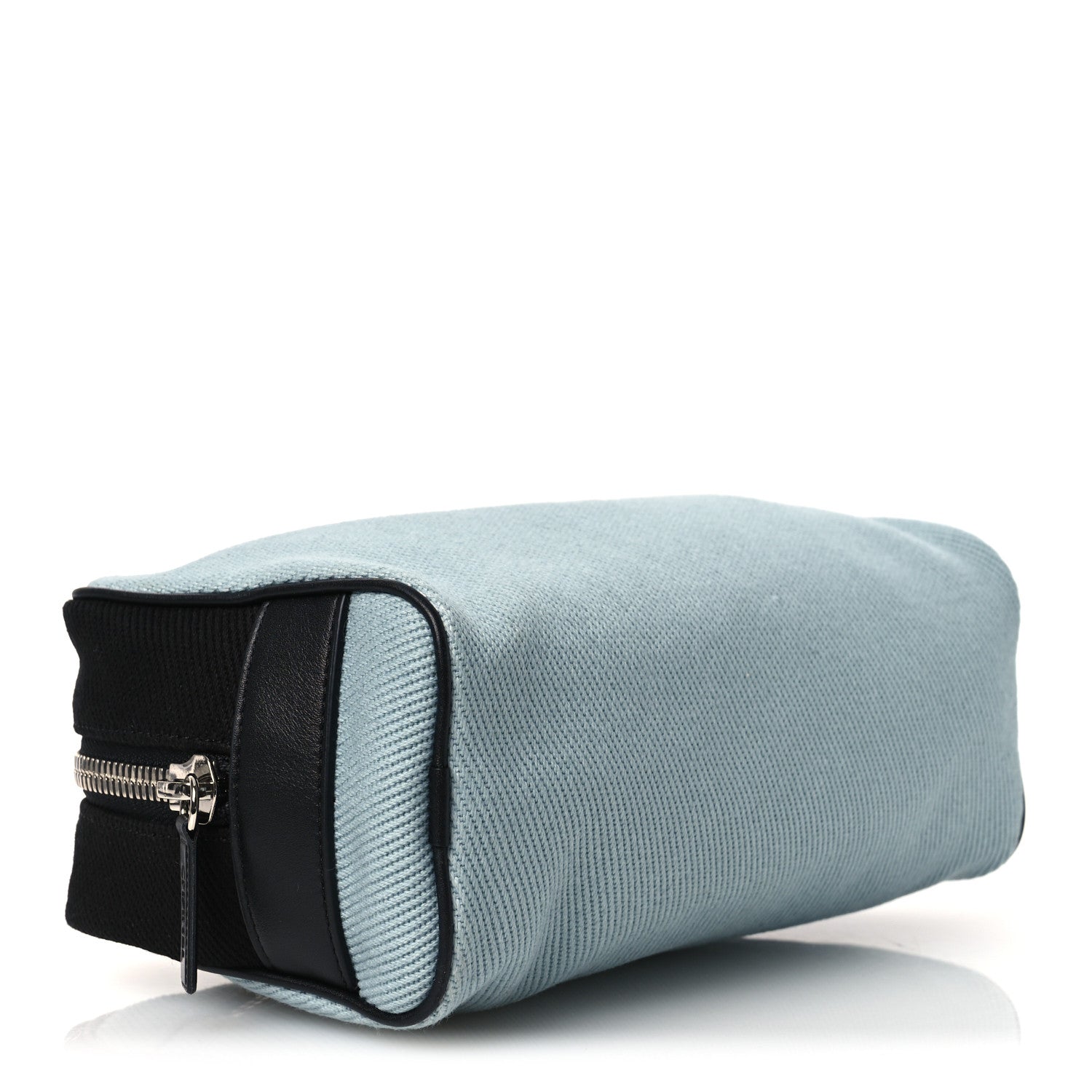 Canvas Calfskin Large Zippered Pouch Blue Black