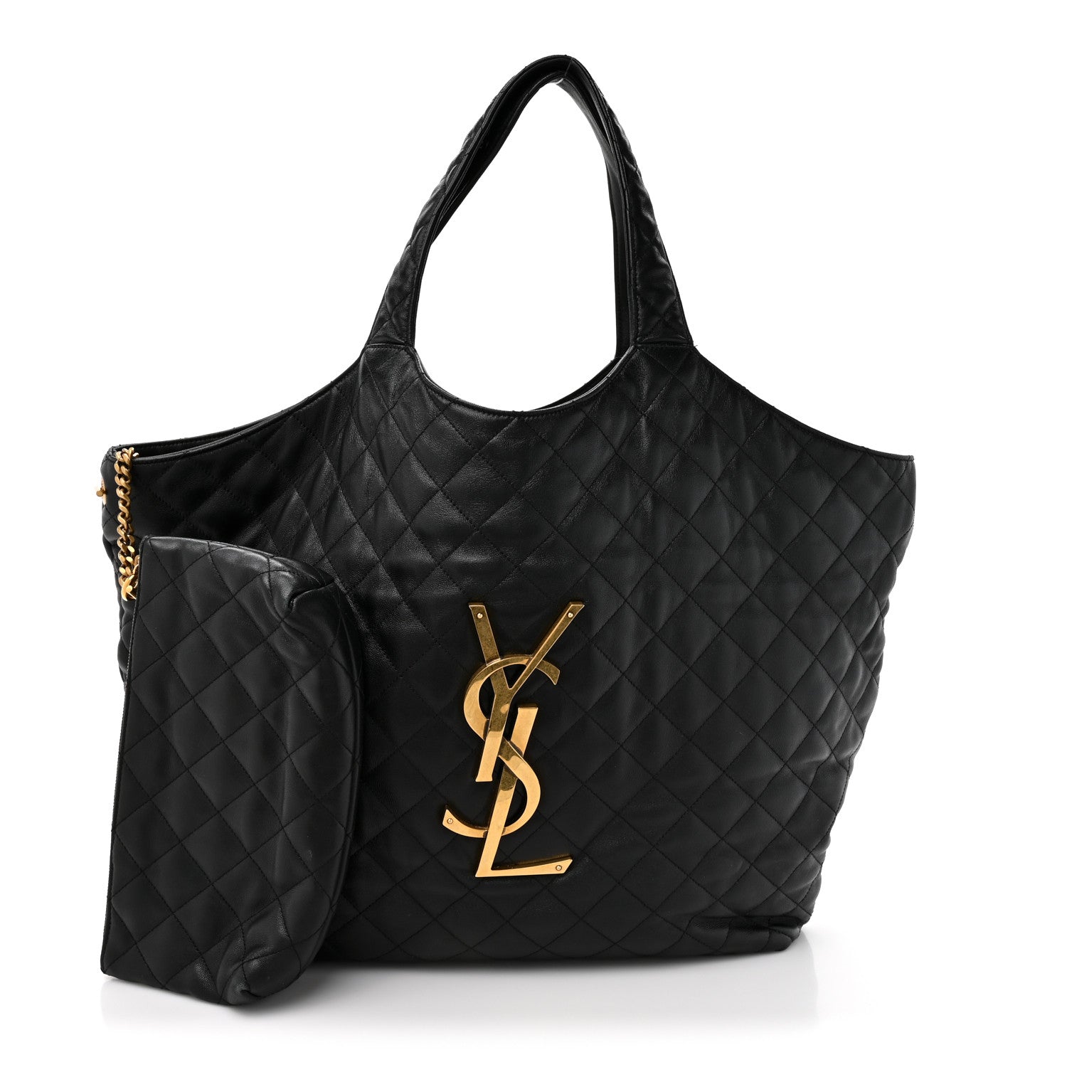 Lambskin Quilted Maxi Icare Shopping Tote Black