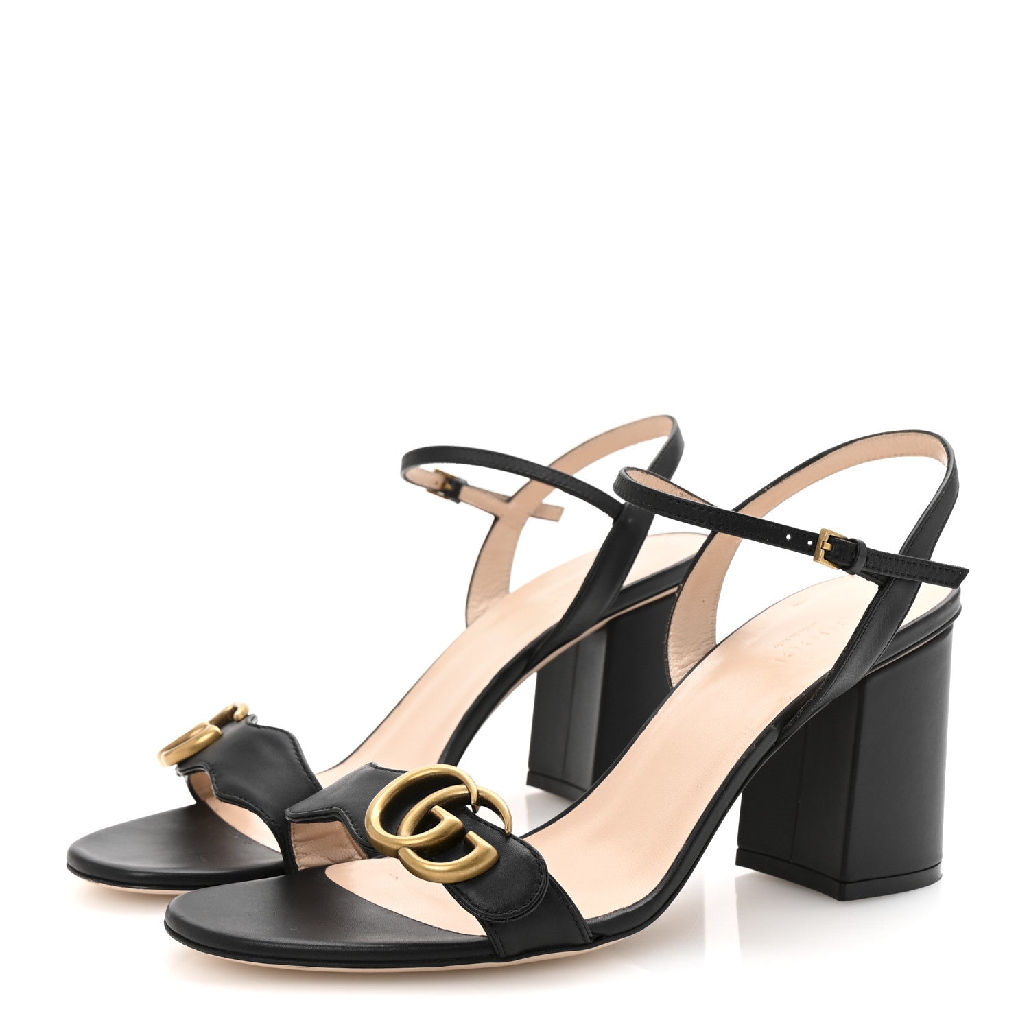 Lifford Calfskin GG Marmont Ankle Wrap 75mm Sandals 39.5 Black
