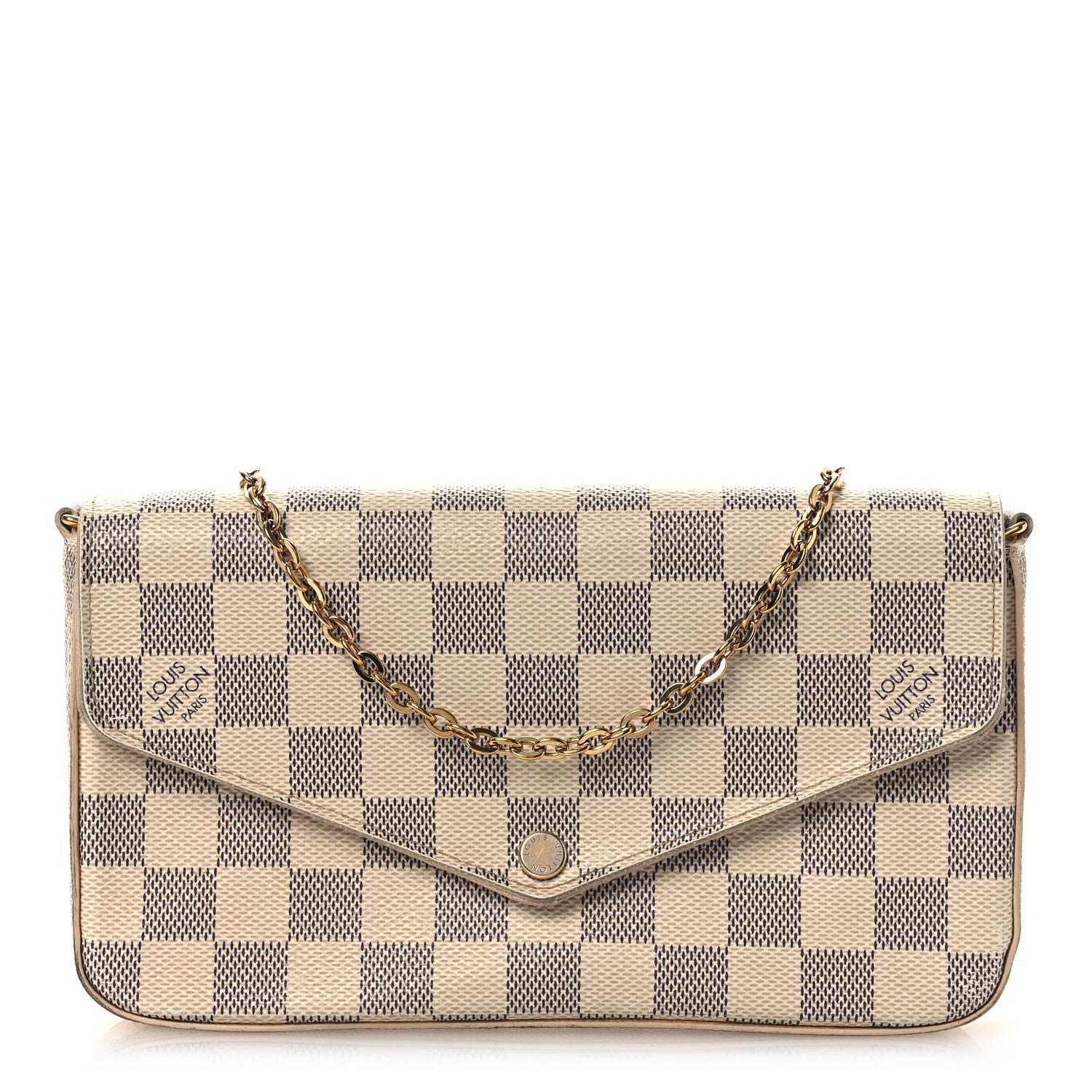 Damier Azur Pochette Felicie Chain Wallet Rose Ballerine