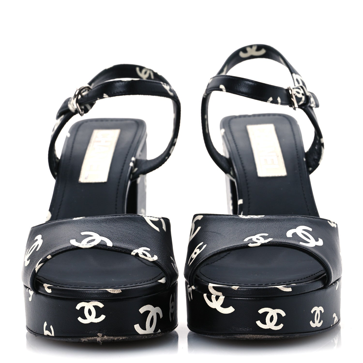 Printed Lambskin Coco Beach Platform Sandals 39 Black White